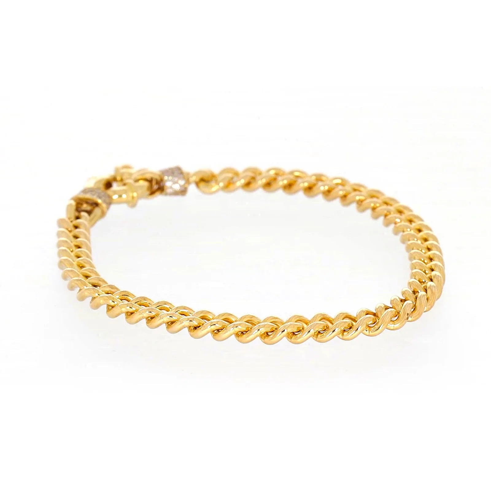 9ct Yellow Gold Silver Filled 19cm Curb Bracelet with Cubic Zirconia & Bolt Ring