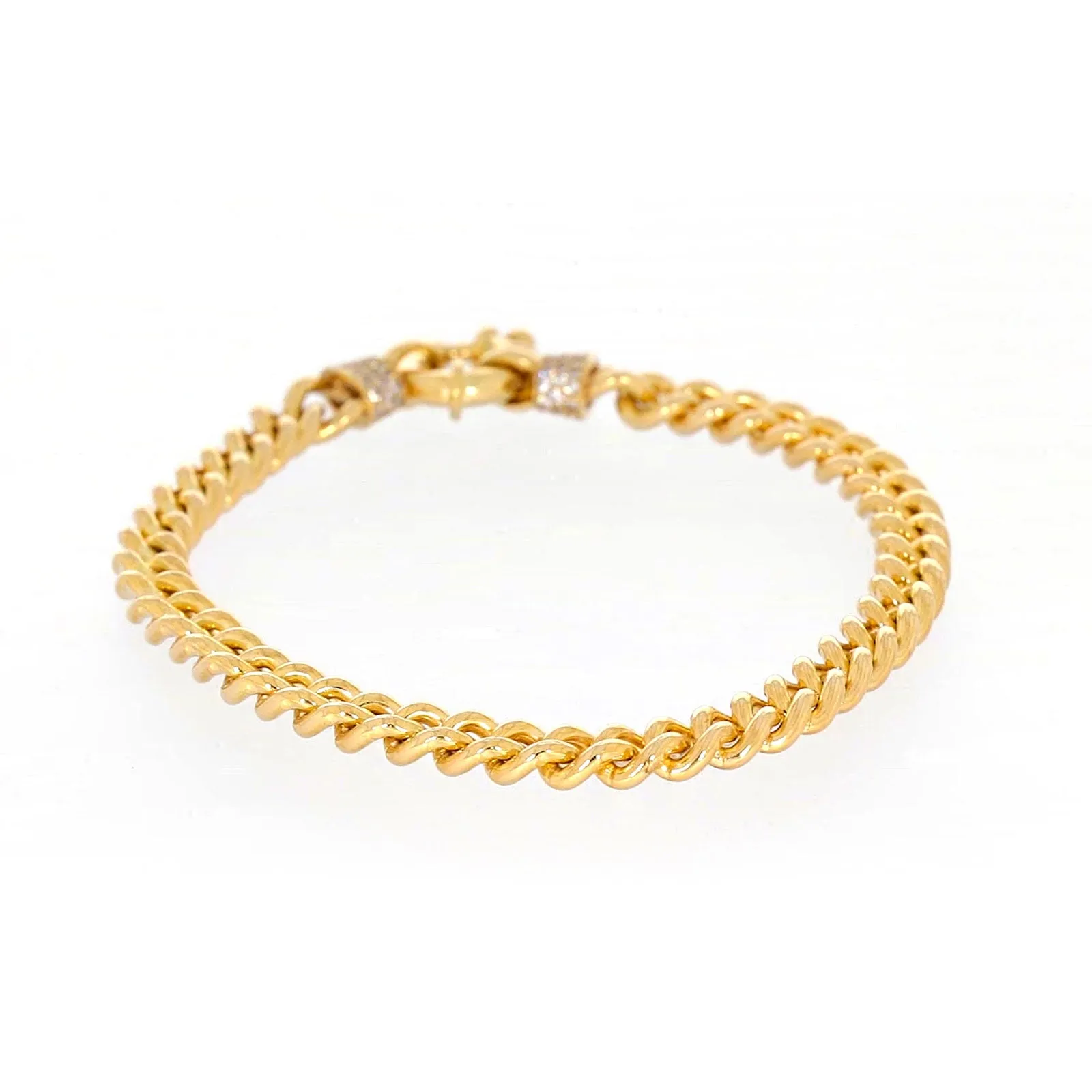 9ct Yellow Gold Silver Filled 19cm Curb Bracelet with Cubic Zirconia & Bolt Ring