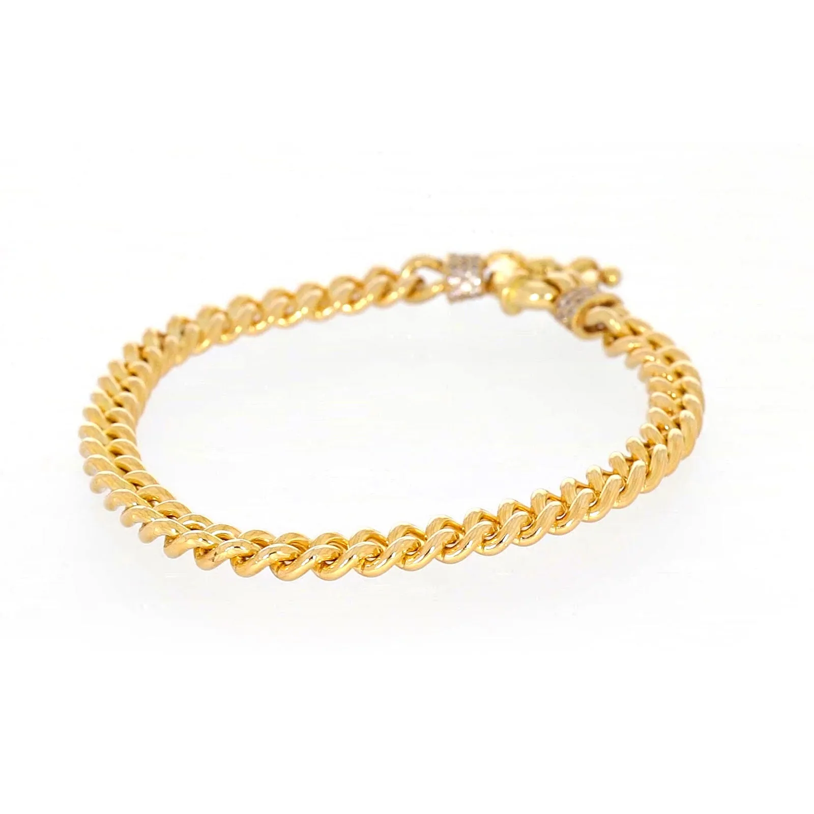 9ct Yellow Gold Silver Filled 19cm Curb Bracelet with Cubic Zirconia & Bolt Ring