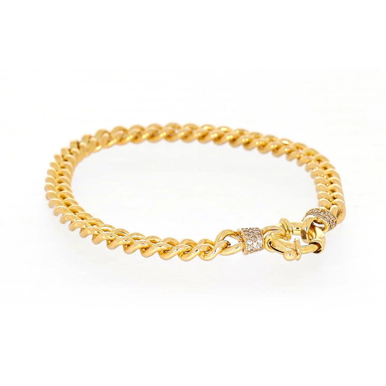 9ct Yellow Gold Silver Filled 19cm Curb Bracelet with Cubic Zirconia & Bolt Ring
