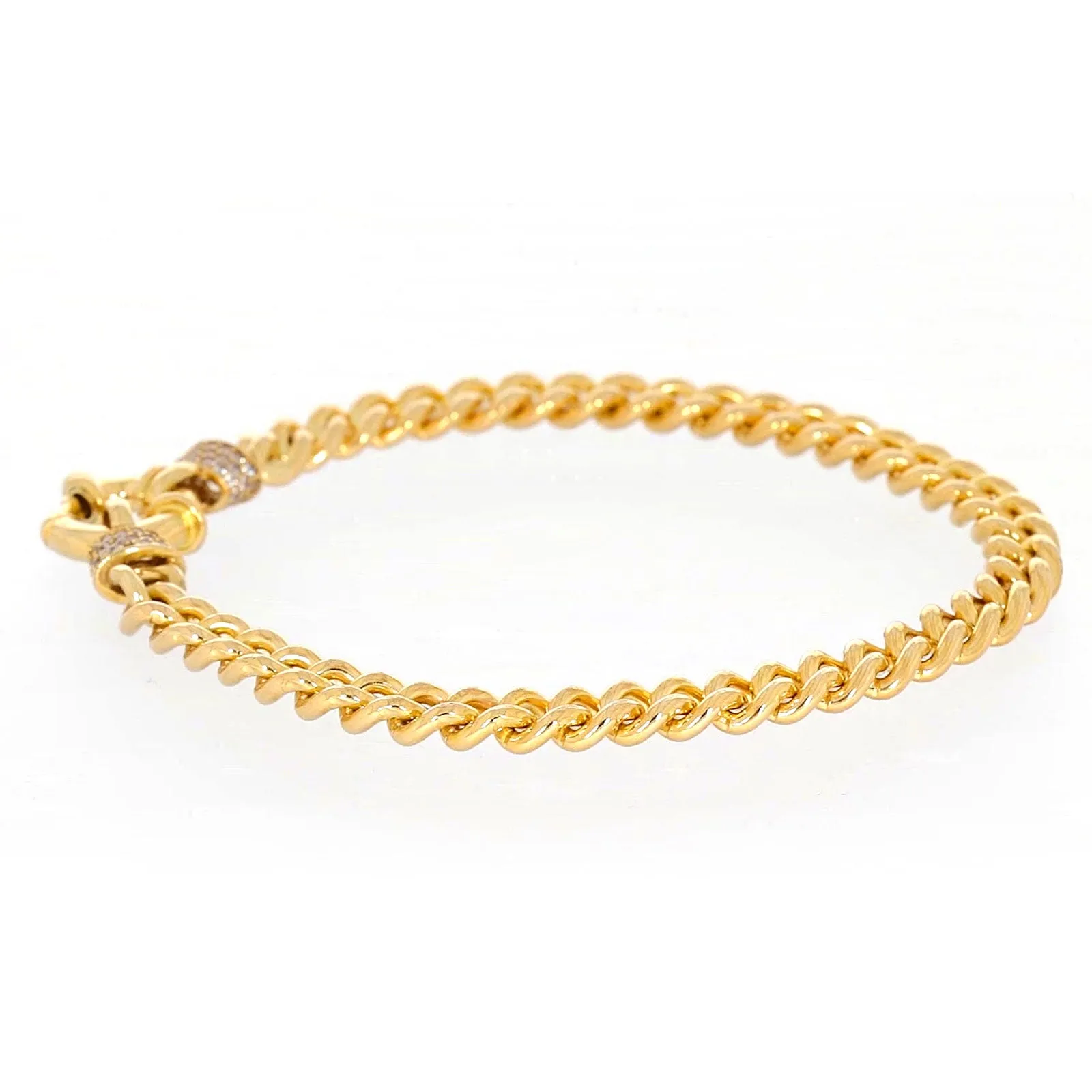 9ct Yellow Gold Silver Filled 19cm Curb Bracelet with Cubic Zirconia & Bolt Ring