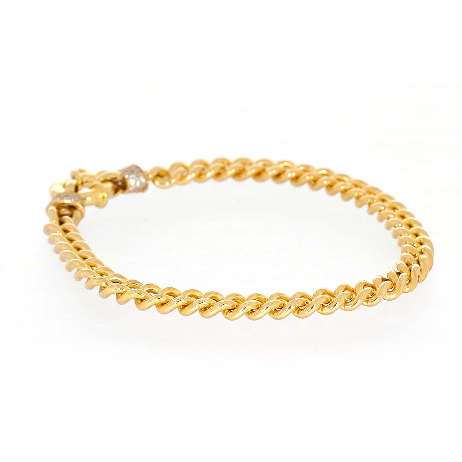 9ct Yellow Gold Silver Filled 19cm Curb Bracelet with Cubic Zirconia & Bolt Ring