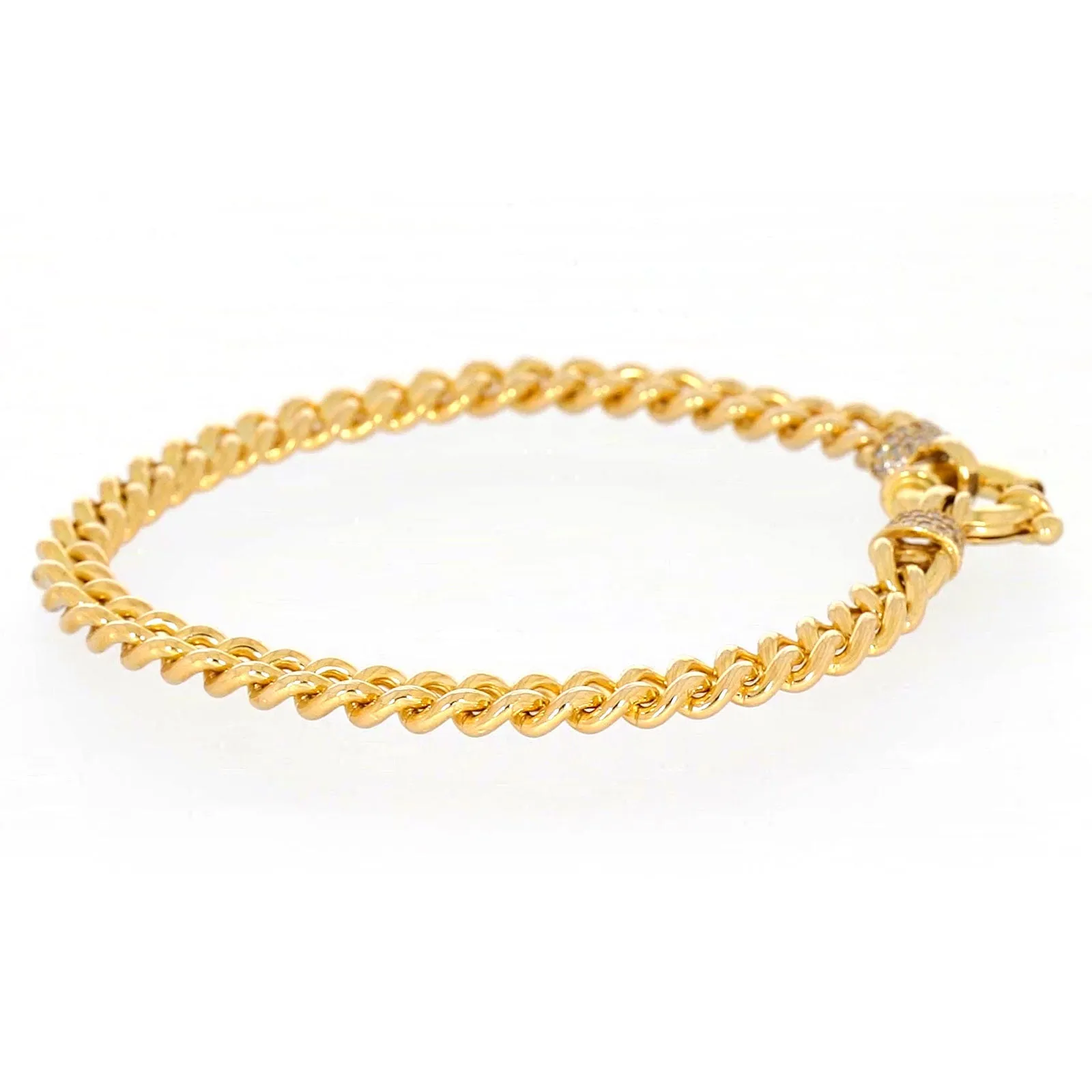 9ct Yellow Gold Silver Filled 19cm Curb Bracelet with Cubic Zirconia & Bolt Ring