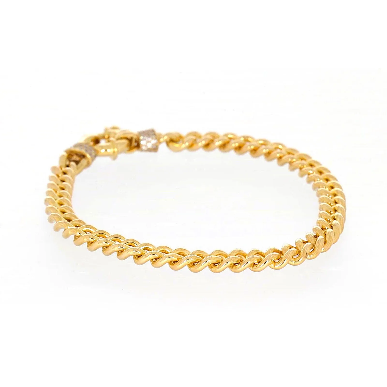 9ct Yellow Gold Silver Filled 19cm Curb Bracelet with Cubic Zirconia & Bolt Ring