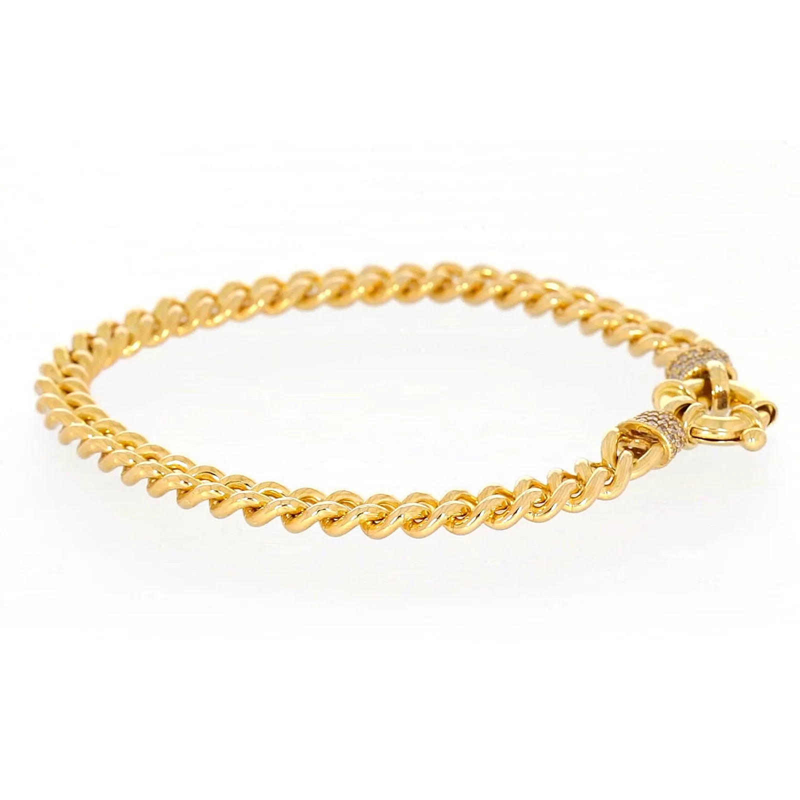 9ct Yellow Gold Silver Filled 19cm Curb Bracelet with Cubic Zirconia & Bolt Ring