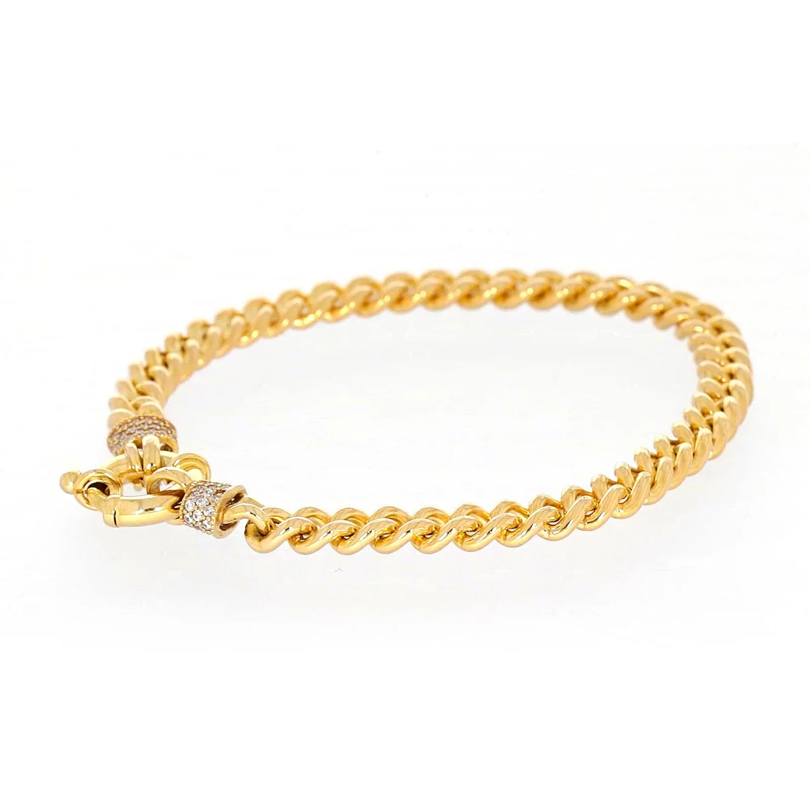9ct Yellow Gold Silver Filled 19cm Curb Bracelet with Cubic Zirconia & Bolt Ring