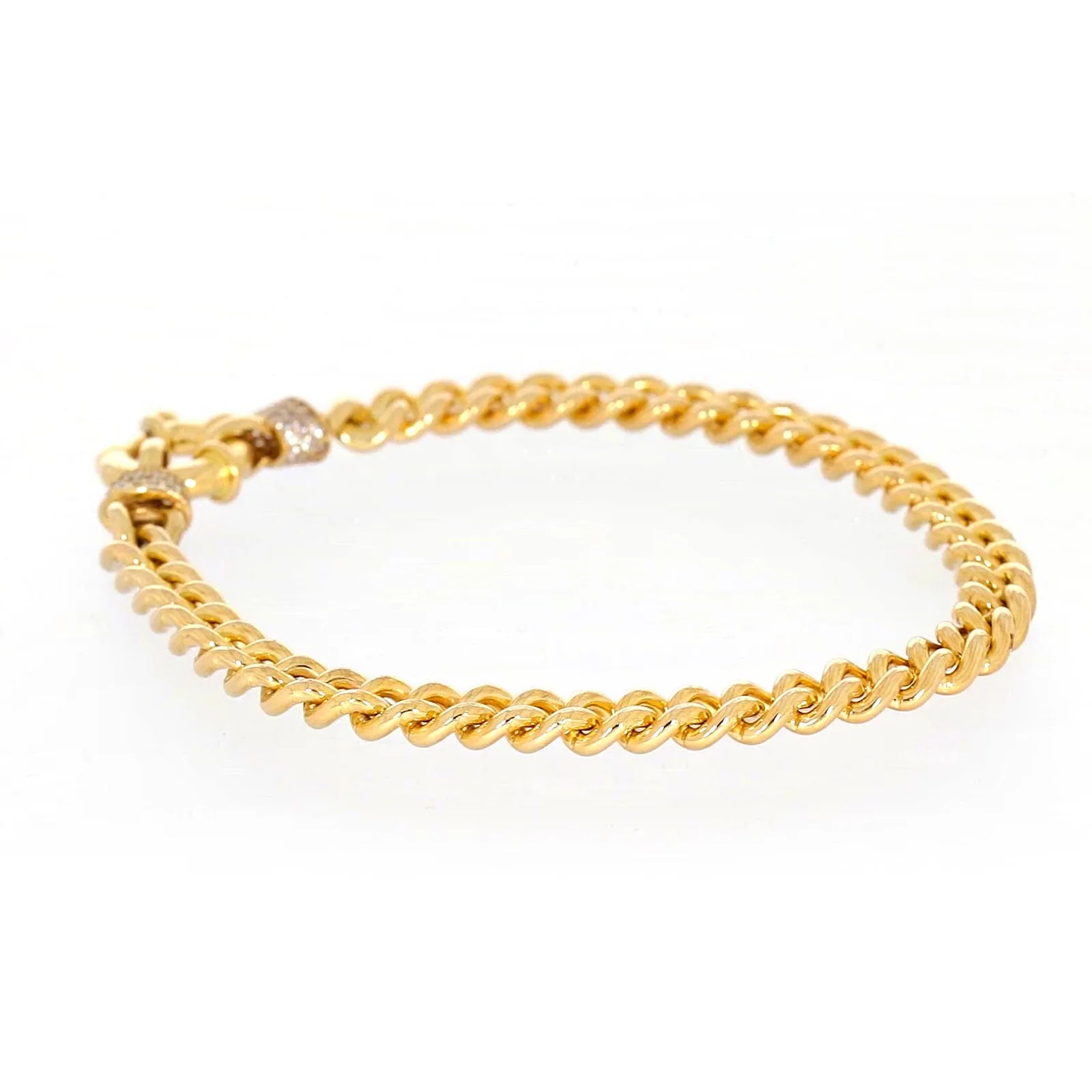 9ct Yellow Gold Silver Filled 19cm Curb Bracelet with Cubic Zirconia & Bolt Ring