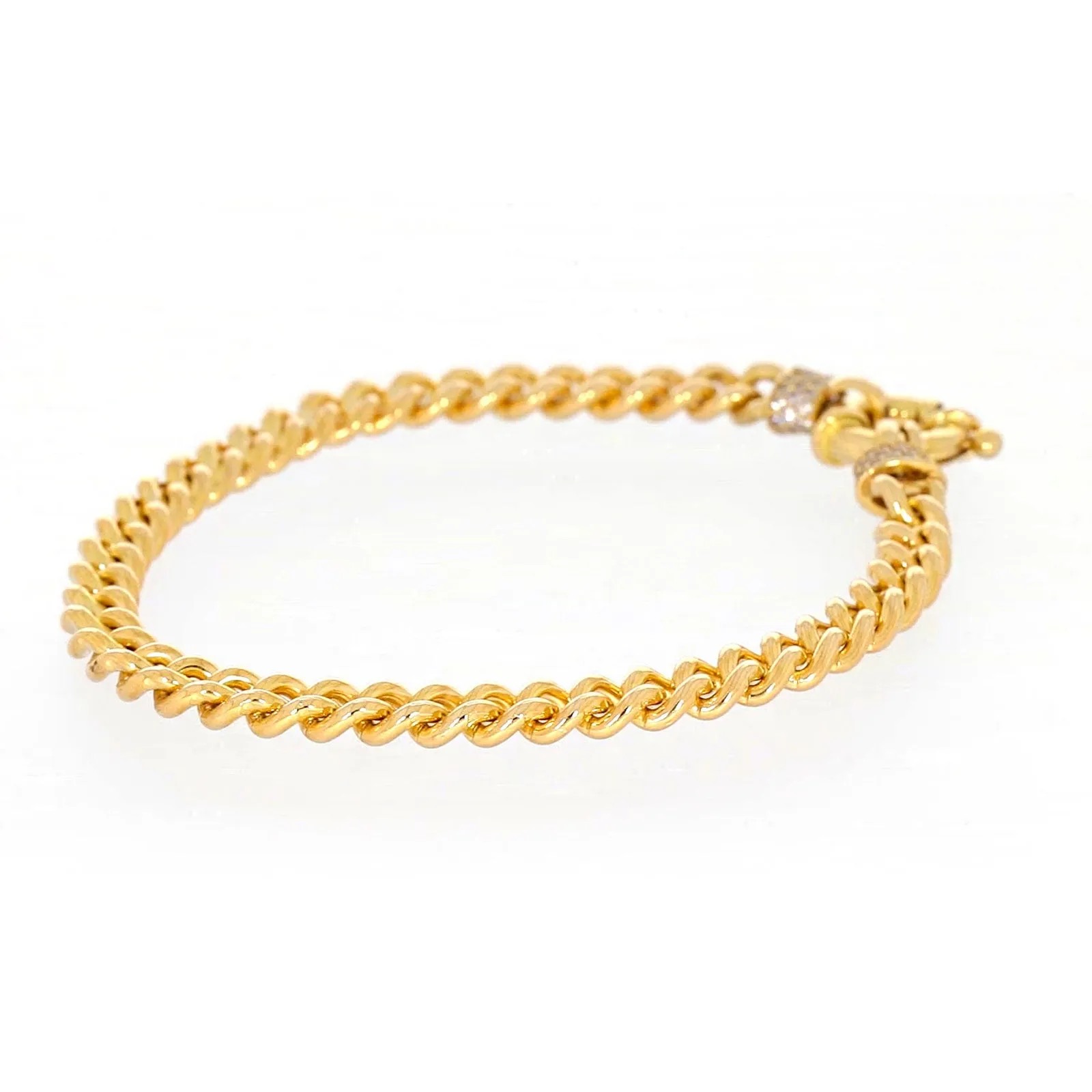 9ct Yellow Gold Silver Filled 19cm Curb Bracelet with Cubic Zirconia & Bolt Ring