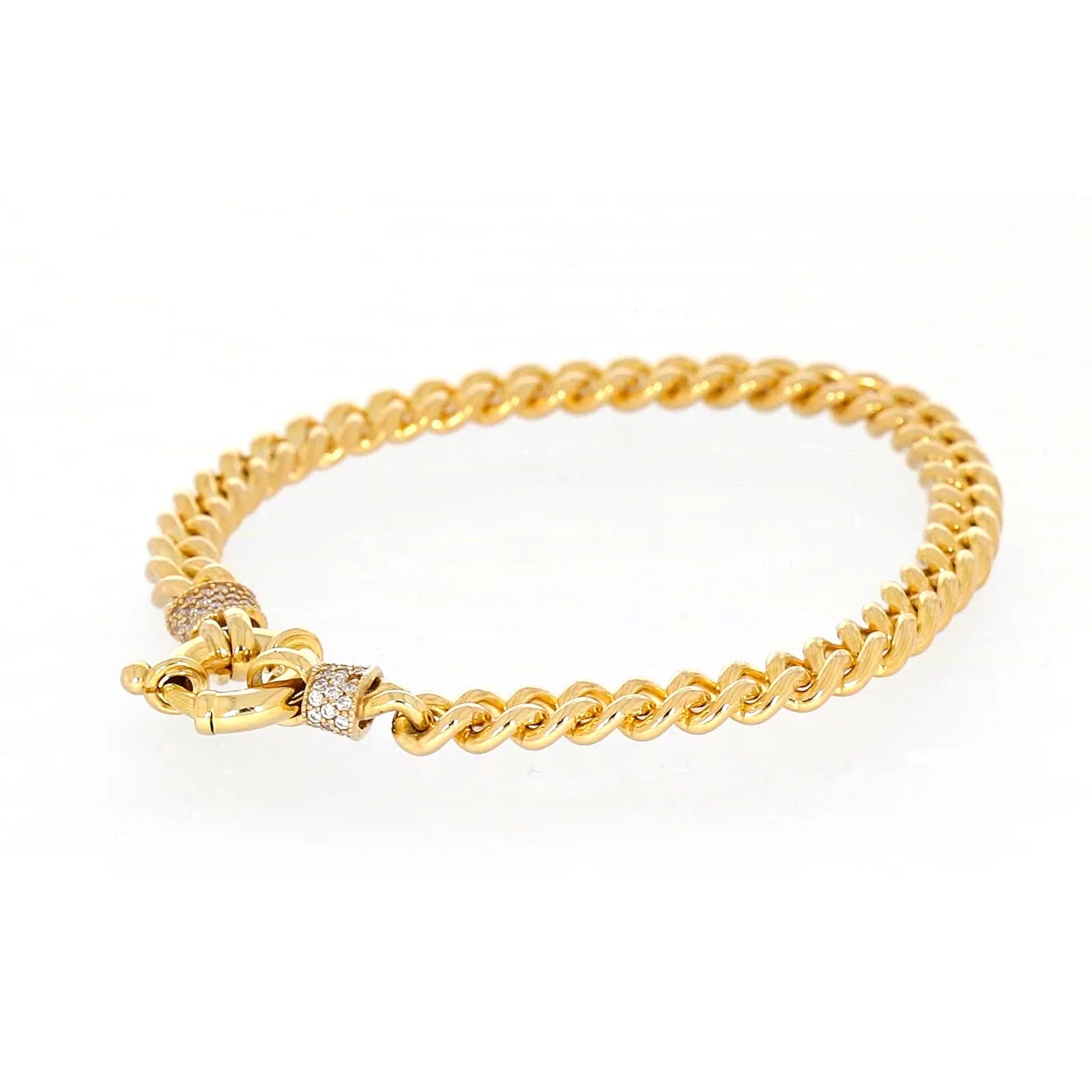 9ct Yellow Gold Silver Filled 19cm Curb Bracelet with Cubic Zirconia & Bolt Ring