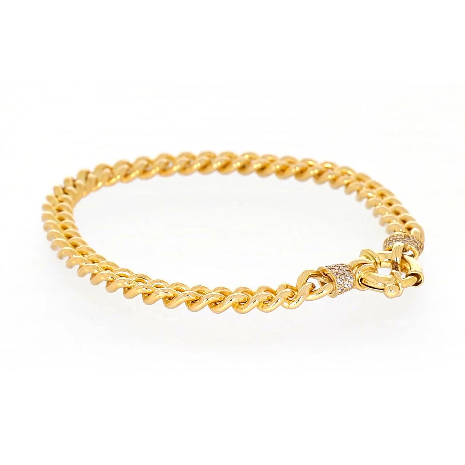 9ct Yellow Gold Silver Filled 19cm Curb Bracelet with Cubic Zirconia & Bolt Ring