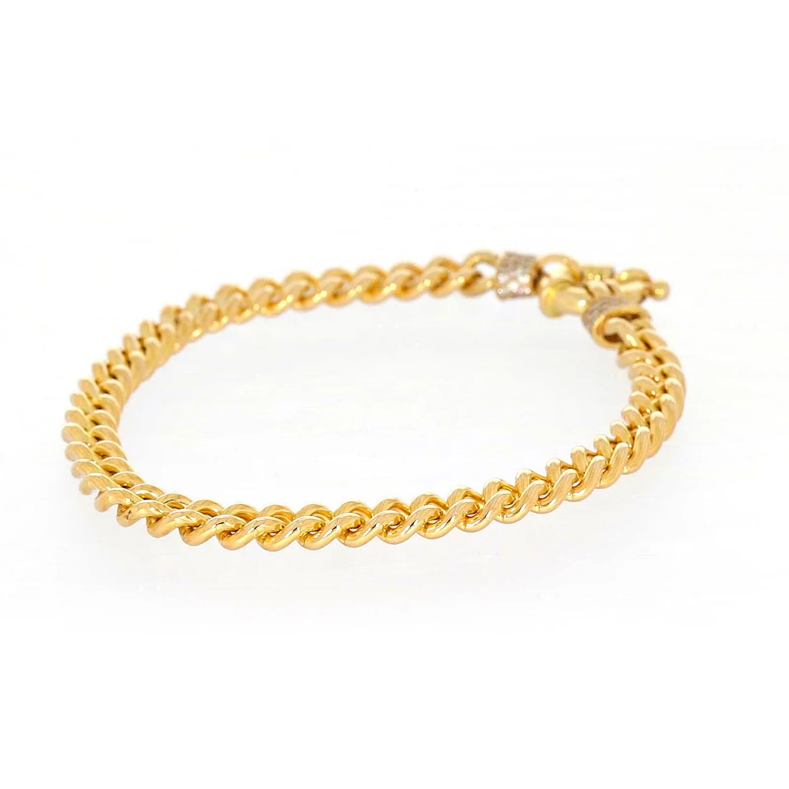 9ct Yellow Gold Silver Filled 19cm Curb Bracelet with Cubic Zirconia & Bolt Ring