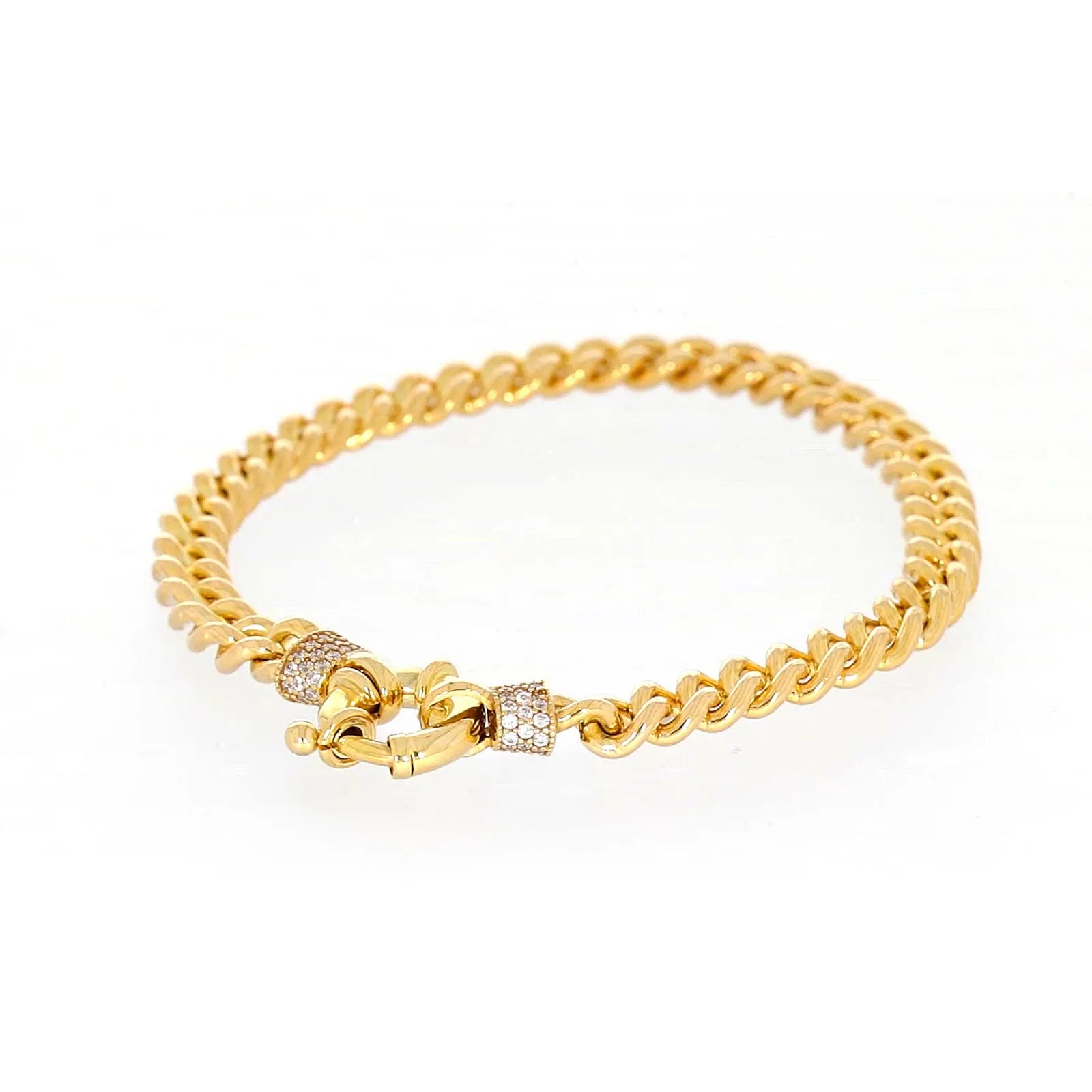 9ct Yellow Gold Silver Filled 19cm Curb Bracelet with Cubic Zirconia & Bolt Ring