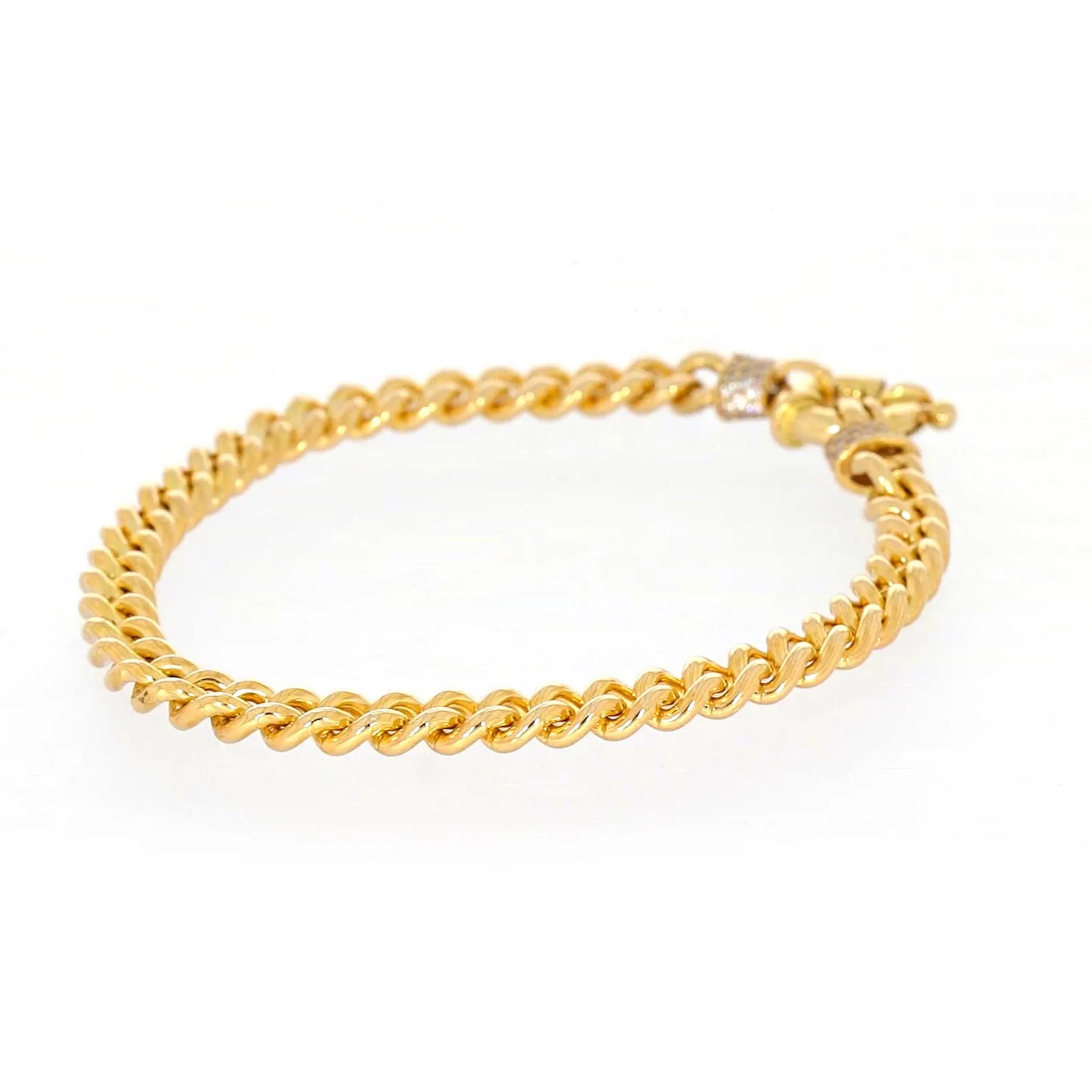 9ct Yellow Gold Silver Filled 19cm Curb Bracelet with Cubic Zirconia & Bolt Ring