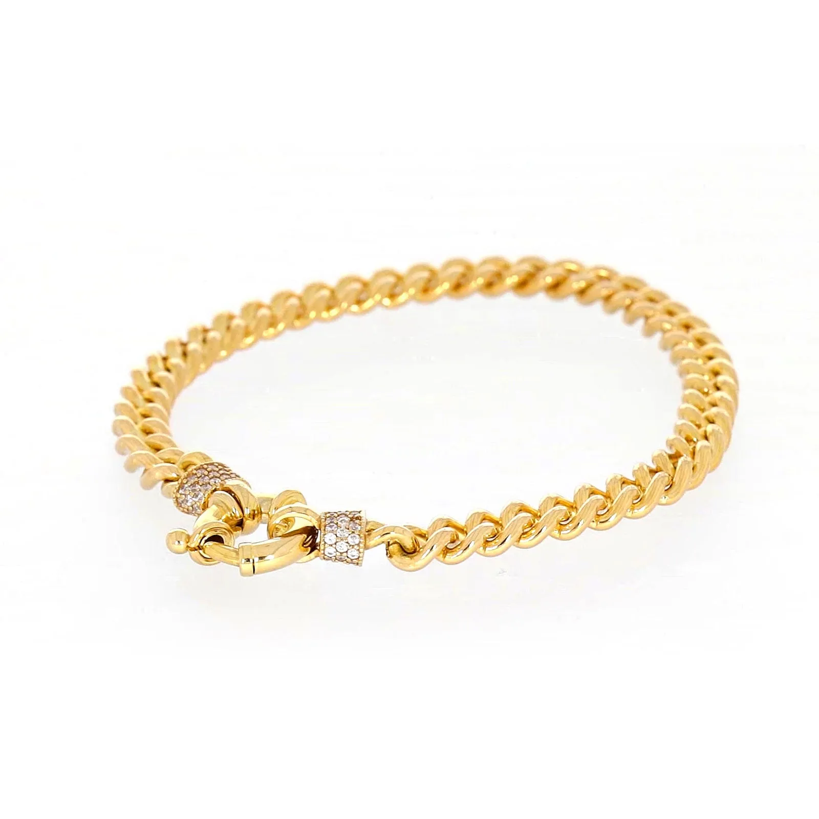 9ct Yellow Gold Silver Filled 19cm Curb Bracelet with Cubic Zirconia & Bolt Ring