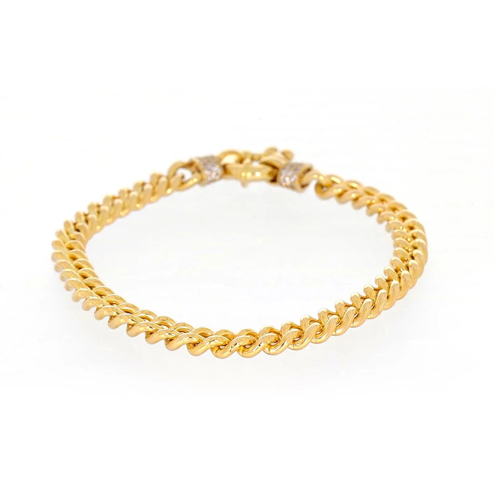 9ct Yellow Gold Silver Filled 19cm Curb Bracelet with Cubic Zirconia & Bolt Ring