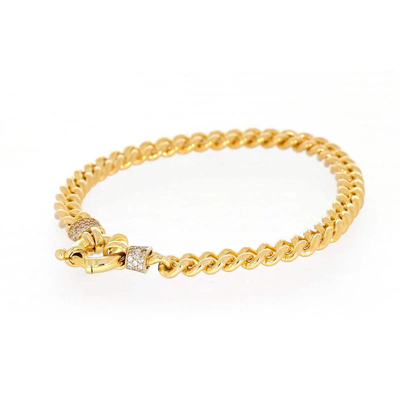 9ct Yellow Gold Silver Filled 19cm Curb Bracelet with Cubic Zirconia & Bolt Ring