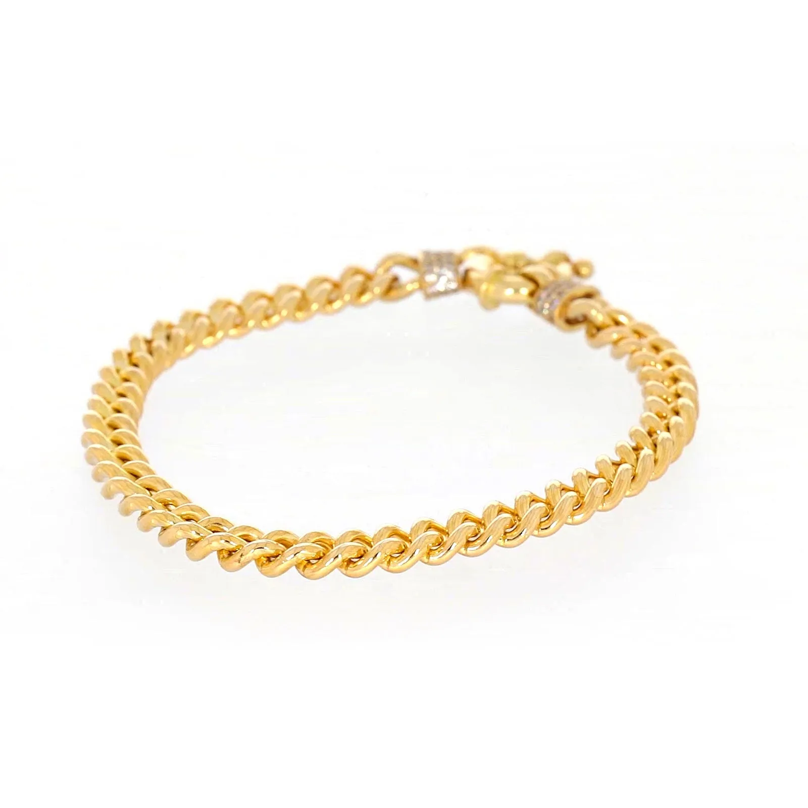9ct Yellow Gold Silver Filled 19cm Curb Bracelet with Cubic Zirconia & Bolt Ring