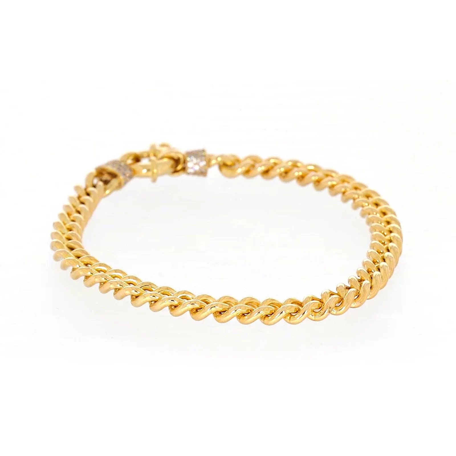 9ct Yellow Gold Silver Filled 19cm Curb Bracelet with Cubic Zirconia & Bolt Ring