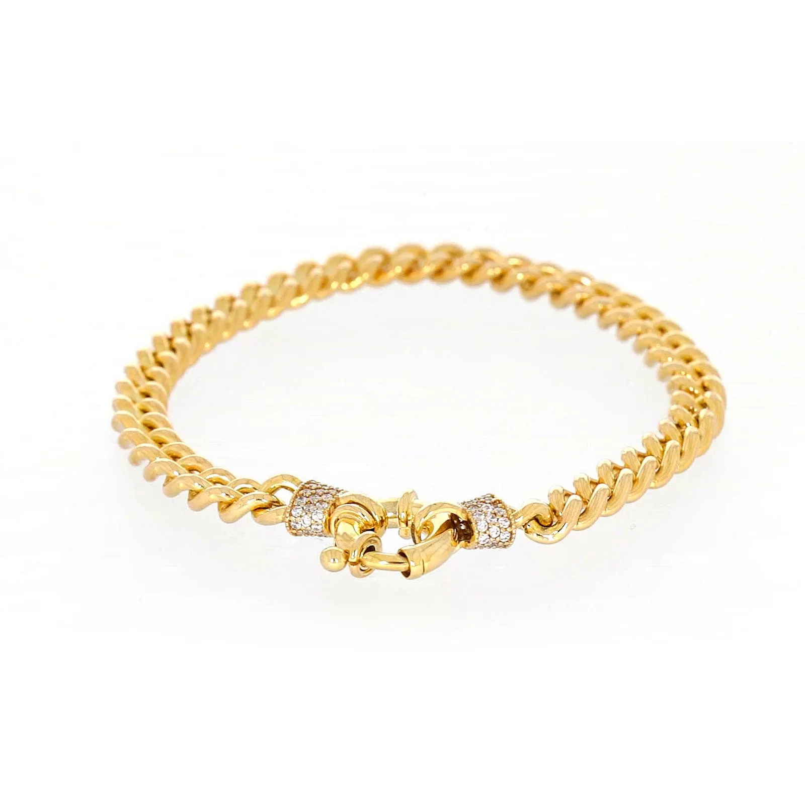 9ct Yellow Gold Silver Filled 19cm Curb Bracelet with Cubic Zirconia & Bolt Ring