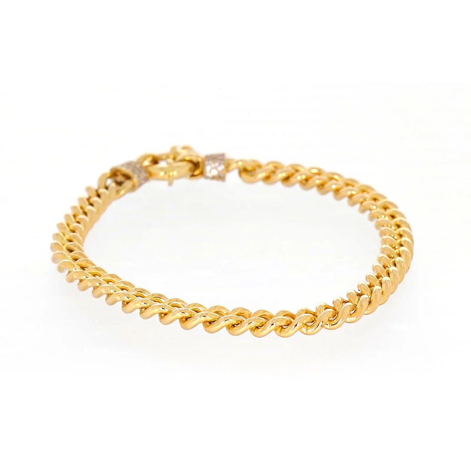 9ct Yellow Gold Silver Filled 19cm Curb Bracelet with Cubic Zirconia & Bolt Ring