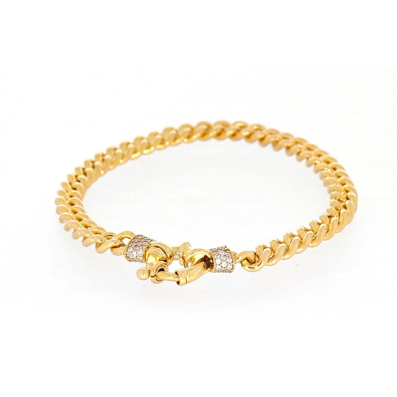 9ct Yellow Gold Silver Filled 19cm Curb Bracelet with Cubic Zirconia & Bolt Ring