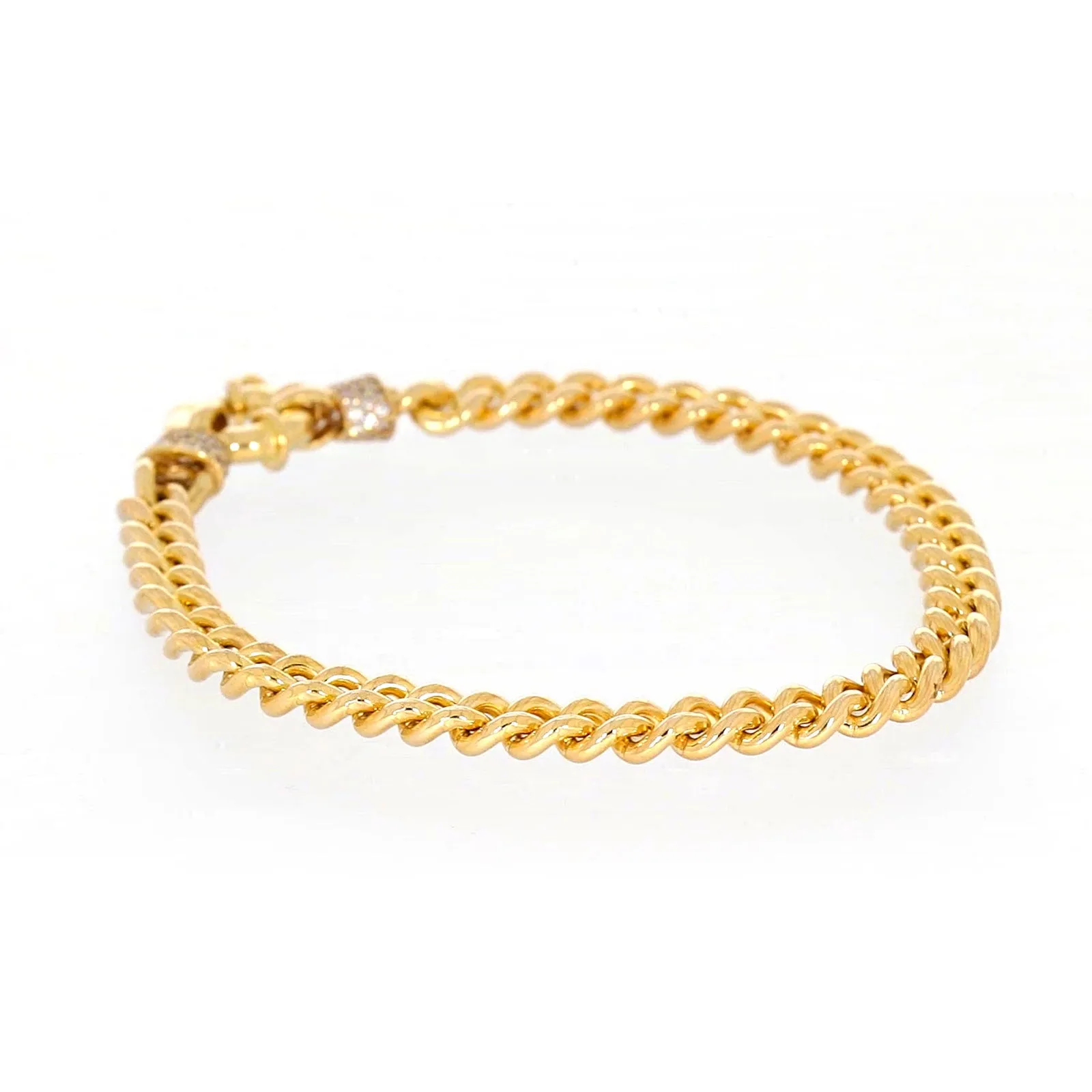 9ct Yellow Gold Silver Filled 19cm Curb Bracelet with Cubic Zirconia & Bolt Ring