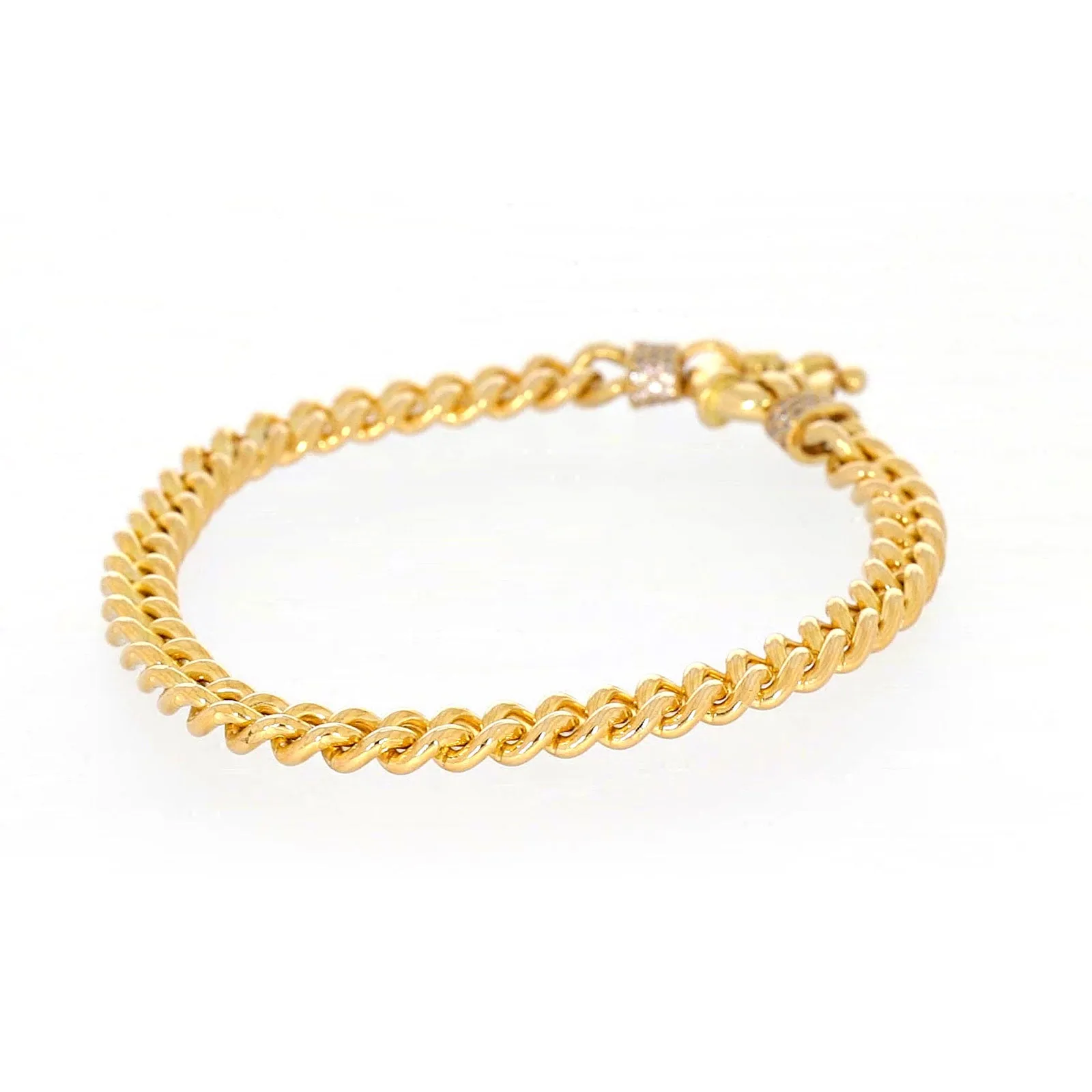 9ct Yellow Gold Silver Filled 19cm Curb Bracelet with Cubic Zirconia & Bolt Ring