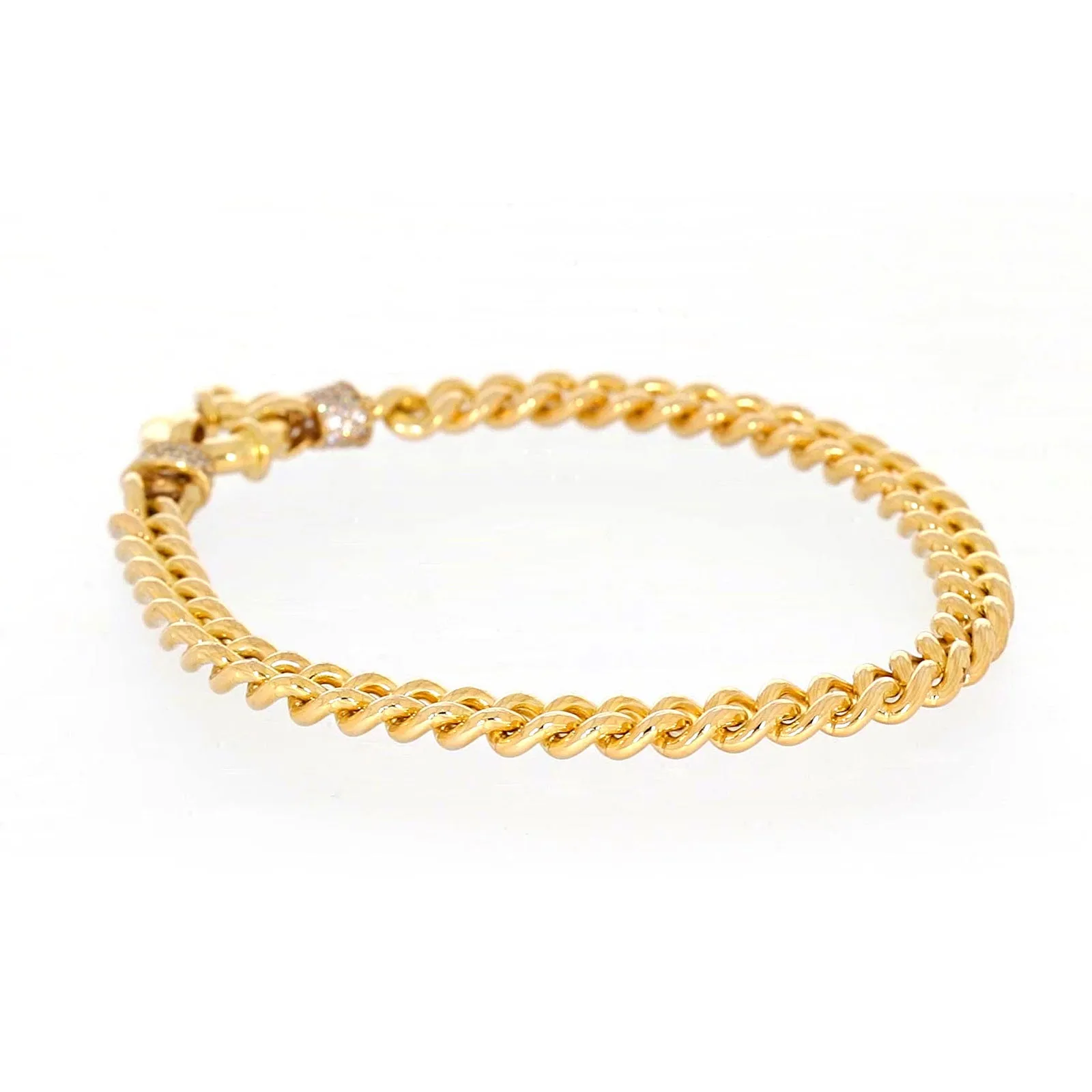 9ct Yellow Gold Silver Filled 19cm Curb Bracelet with Cubic Zirconia & Bolt Ring