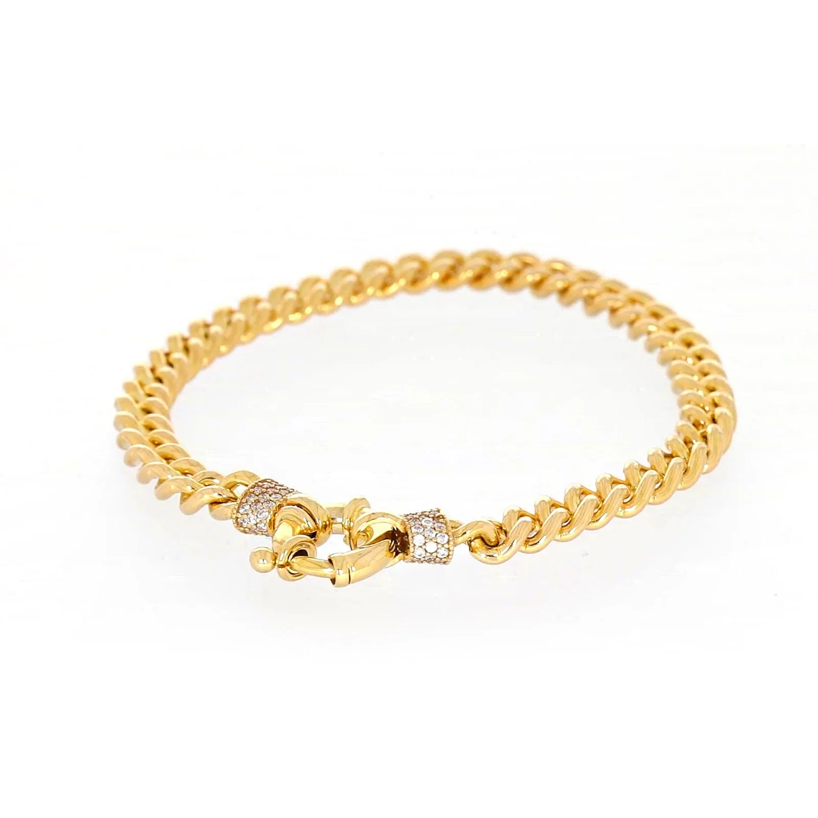 9ct Yellow Gold Silver Filled 19cm Curb Bracelet with Cubic Zirconia & Bolt Ring
