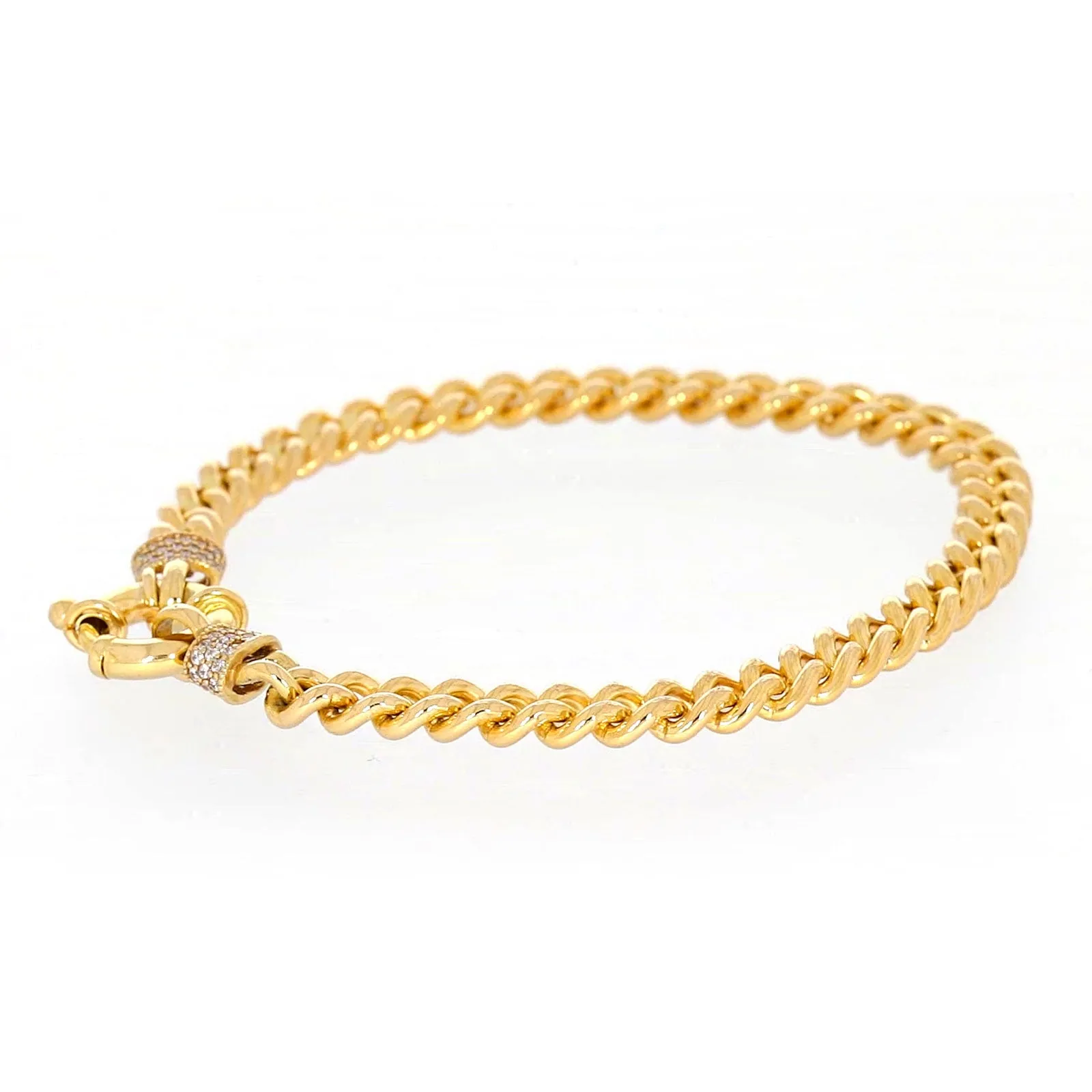 9ct Yellow Gold Silver Filled 19cm Curb Bracelet with Cubic Zirconia & Bolt Ring