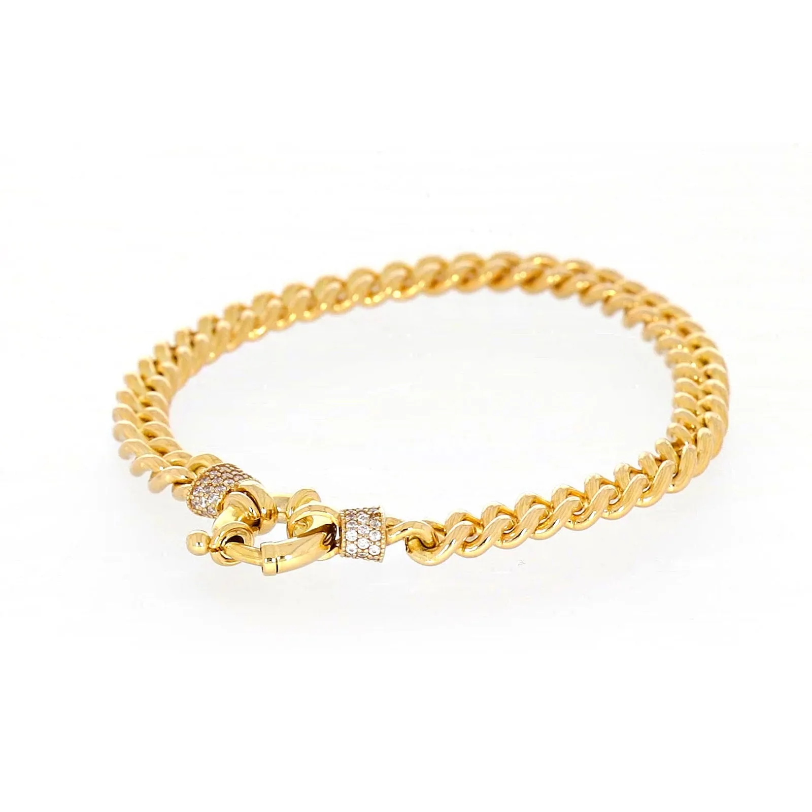 9ct Yellow Gold Silver Filled 19cm Curb Bracelet with Cubic Zirconia & Bolt Ring