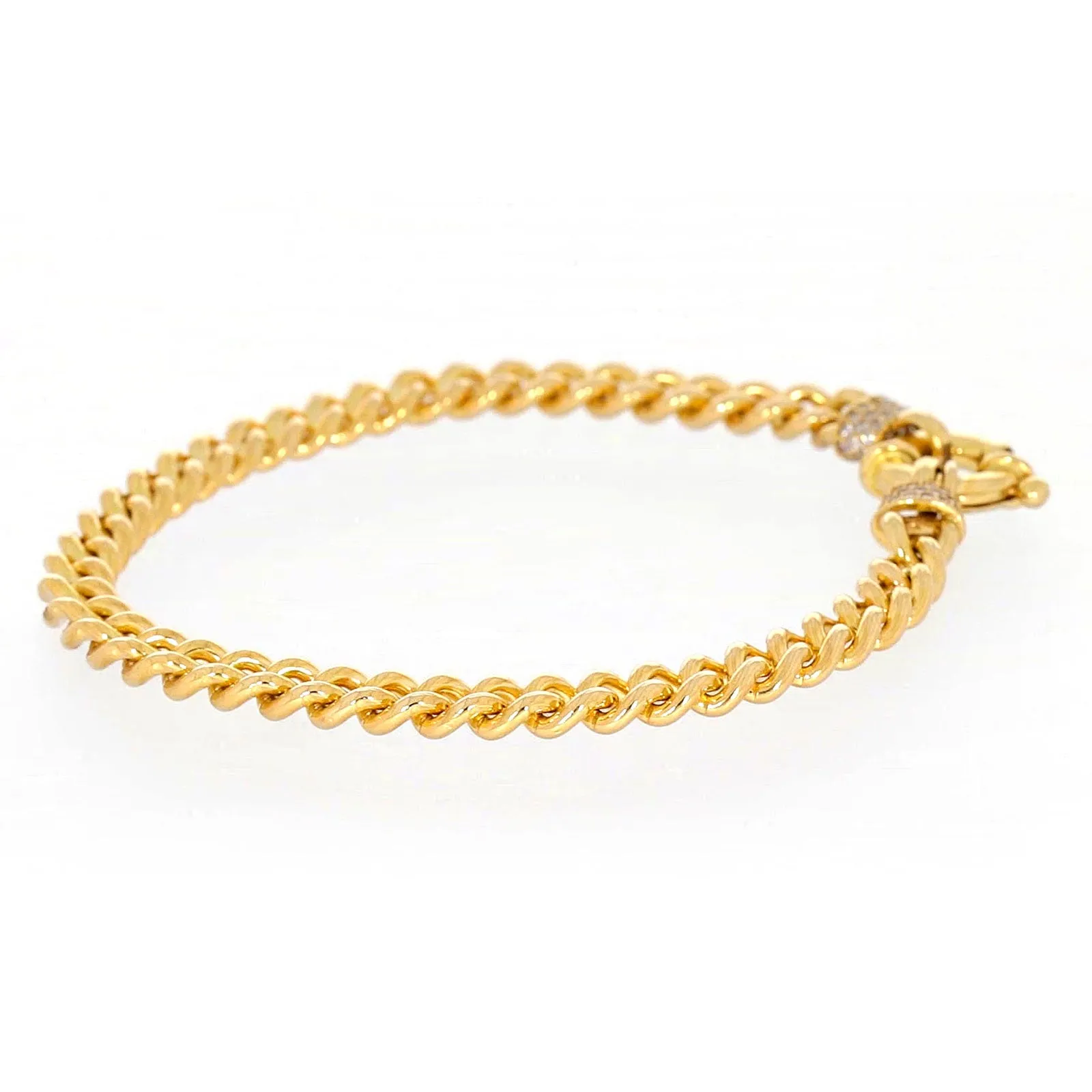 9ct Yellow Gold Silver Filled 19cm Curb Bracelet with Cubic Zirconia & Bolt Ring