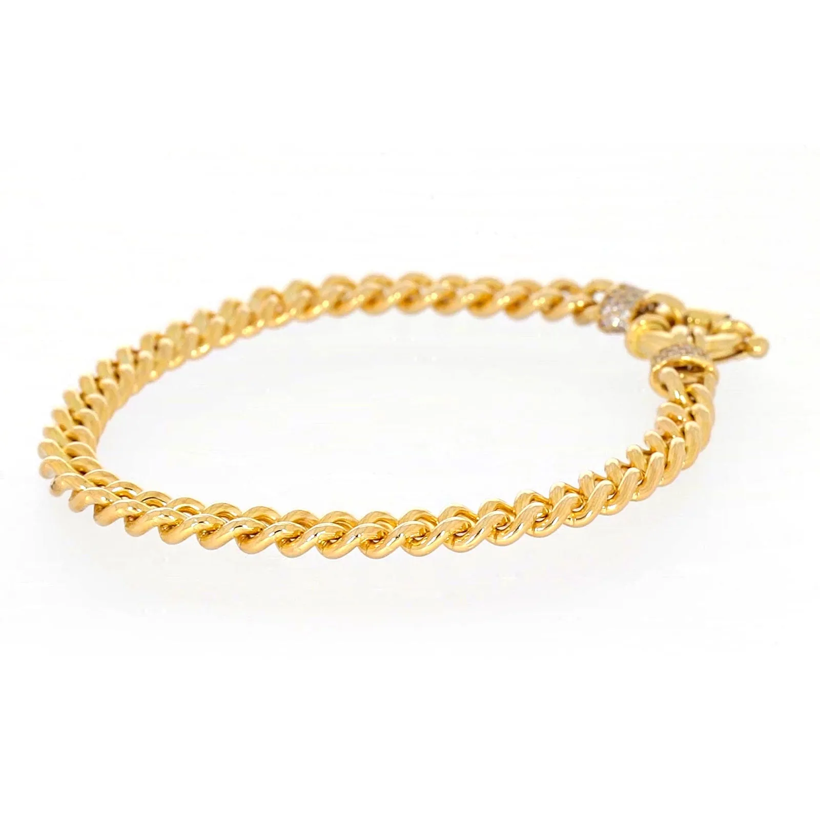 9ct Yellow Gold Silver Filled 19cm Curb Bracelet with Cubic Zirconia & Bolt Ring