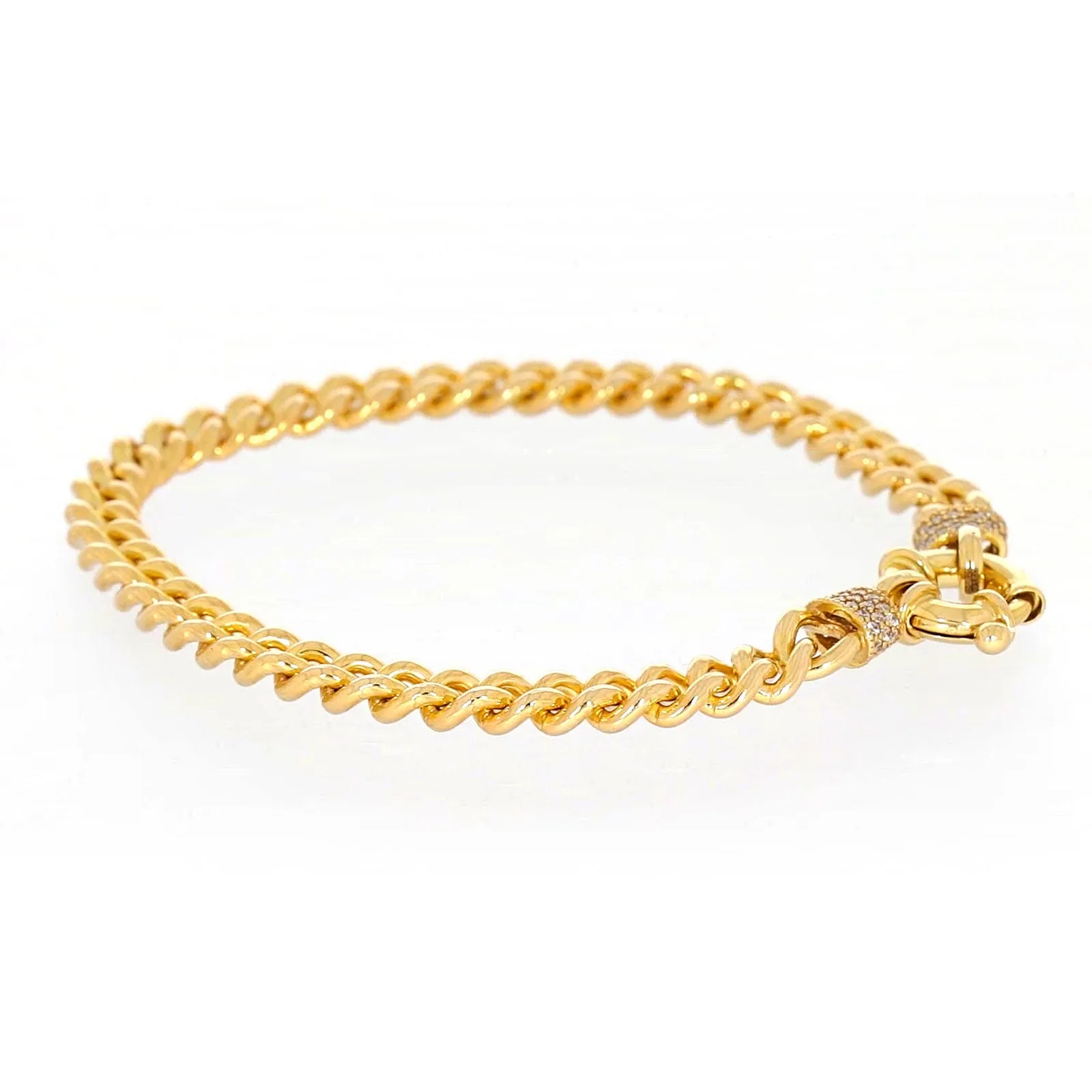 9ct Yellow Gold Silver Filled 19cm Curb Bracelet with Cubic Zirconia & Bolt Ring