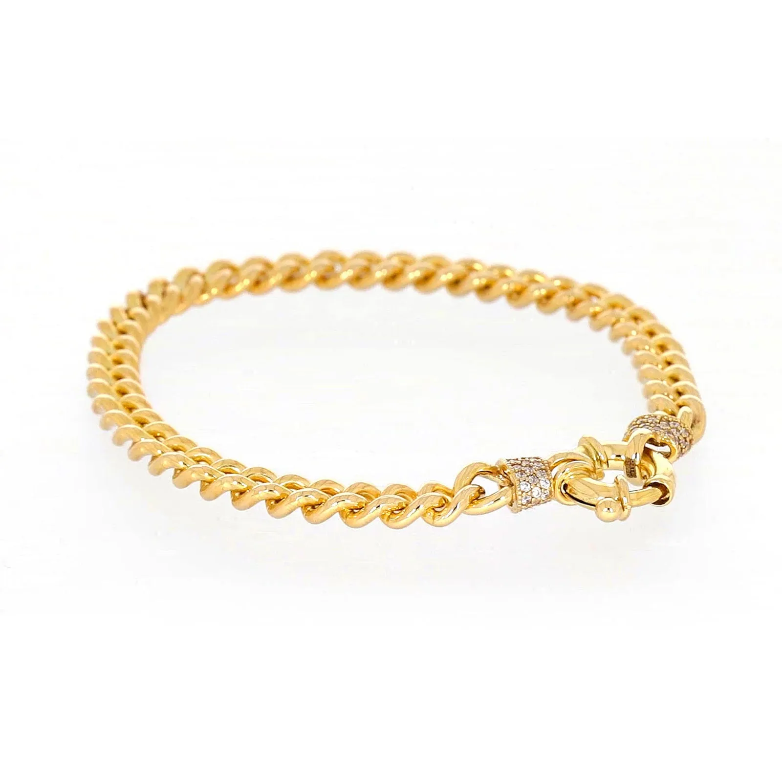 9ct Yellow Gold Silver Filled 19cm Curb Bracelet with Cubic Zirconia & Bolt Ring
