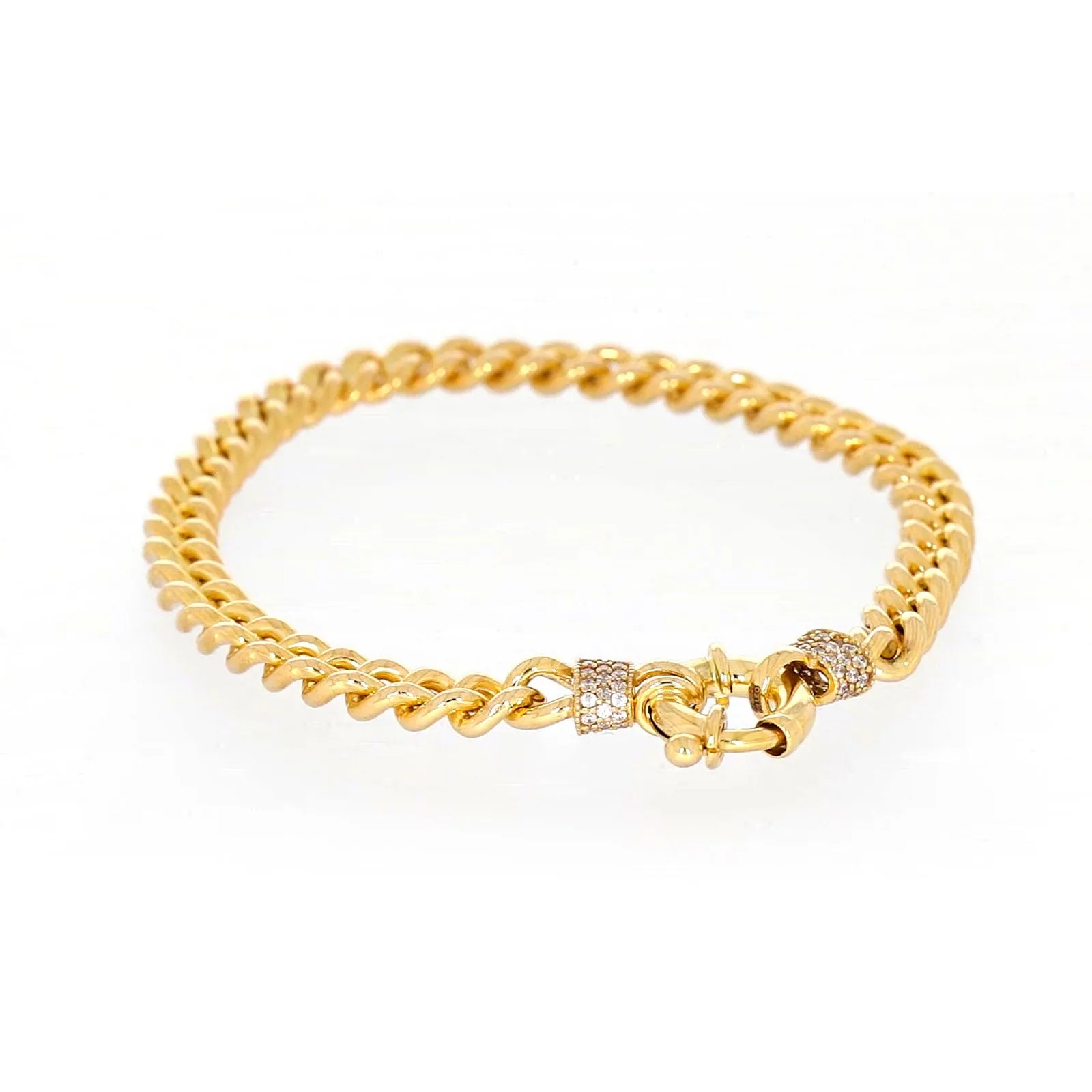 9ct Yellow Gold Silver Filled 19cm Curb Bracelet with Cubic Zirconia & Bolt Ring