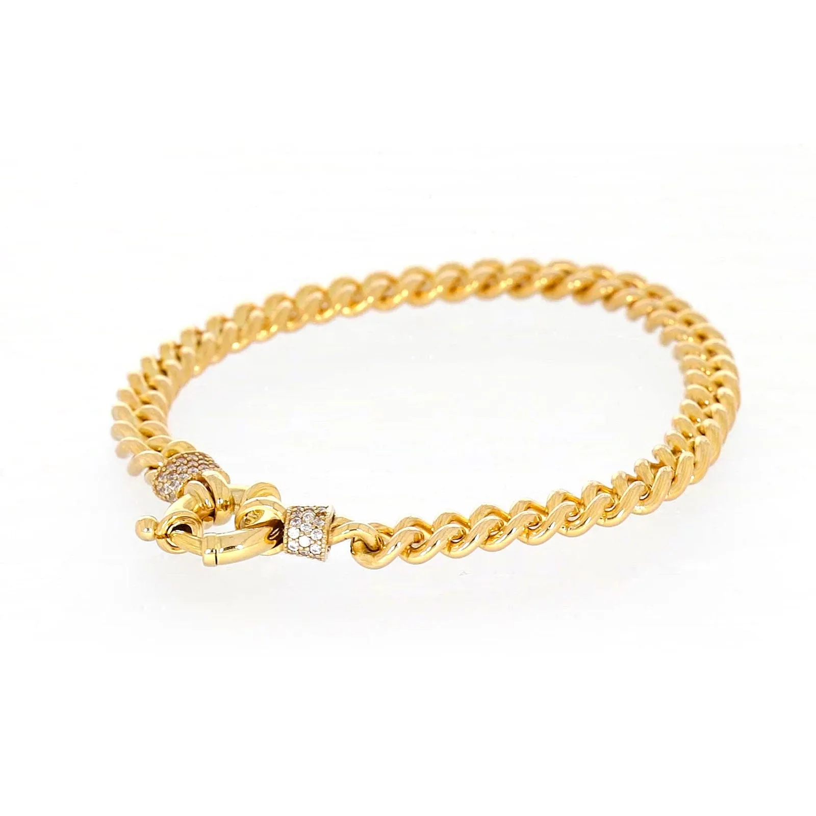 9ct Yellow Gold Silver Filled 19cm Curb Bracelet with Cubic Zirconia & Bolt Ring