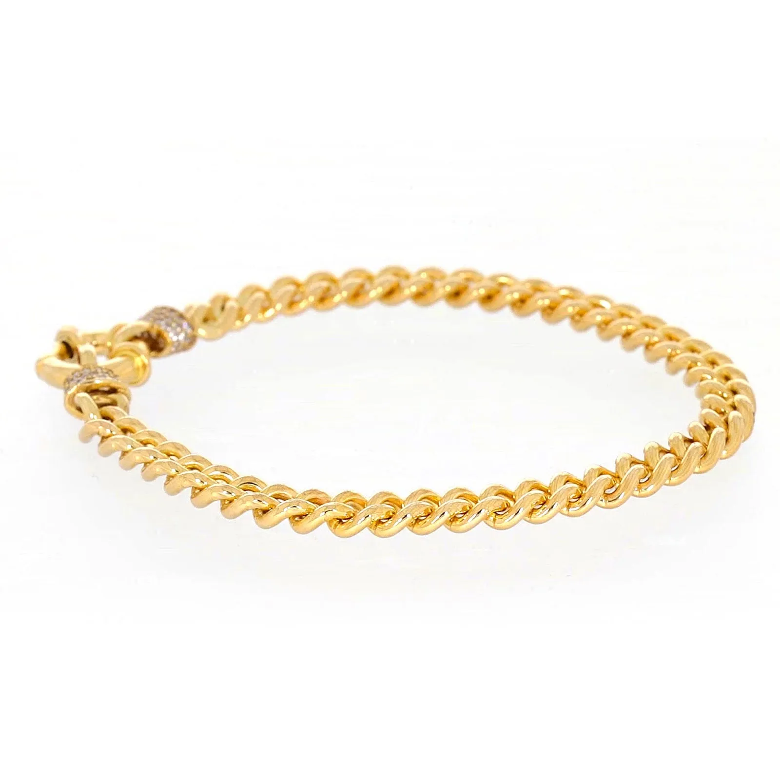 9ct Yellow Gold Silver Filled 19cm Curb Bracelet with Cubic Zirconia & Bolt Ring