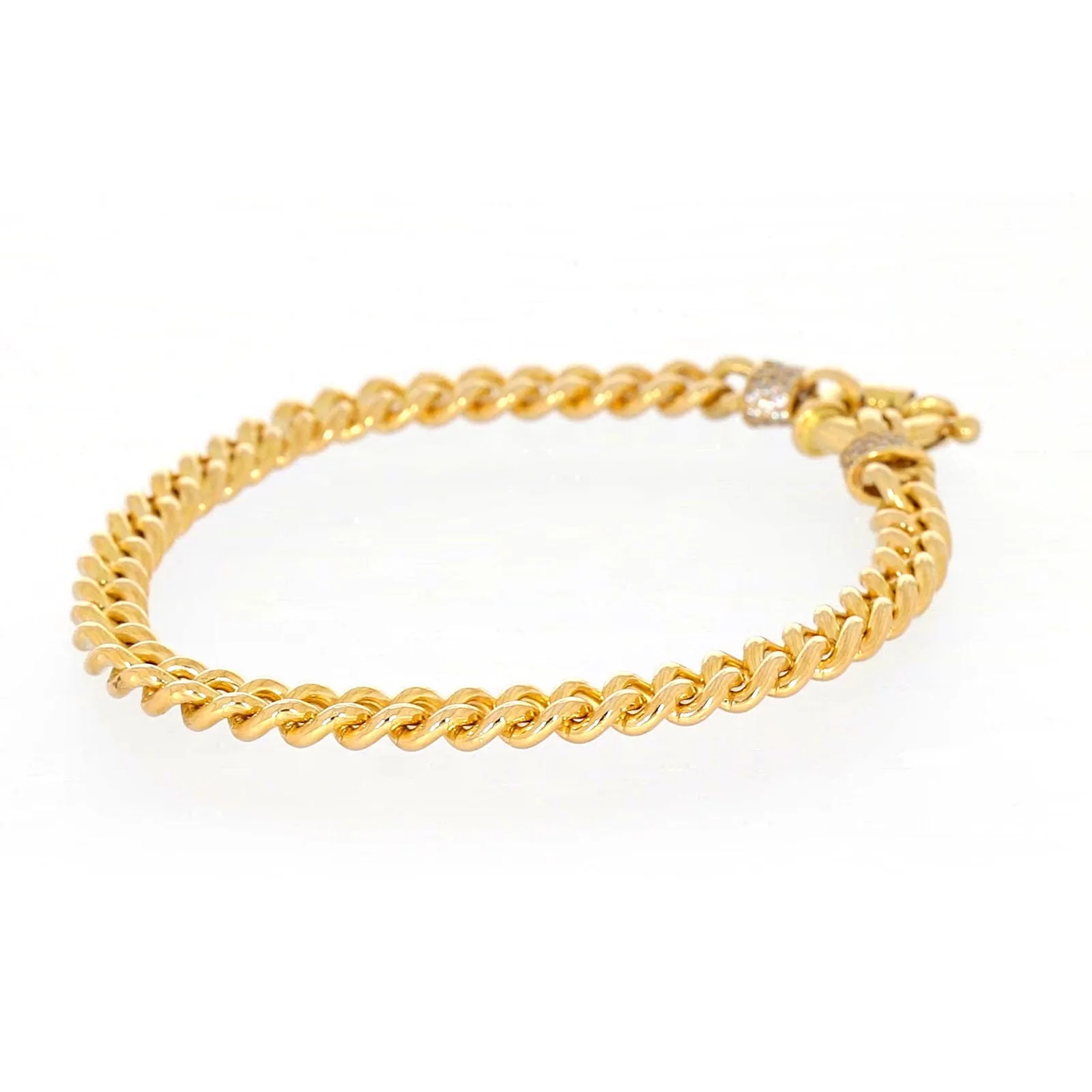 9ct Yellow Gold Silver Filled 19cm Curb Bracelet with Cubic Zirconia & Bolt Ring