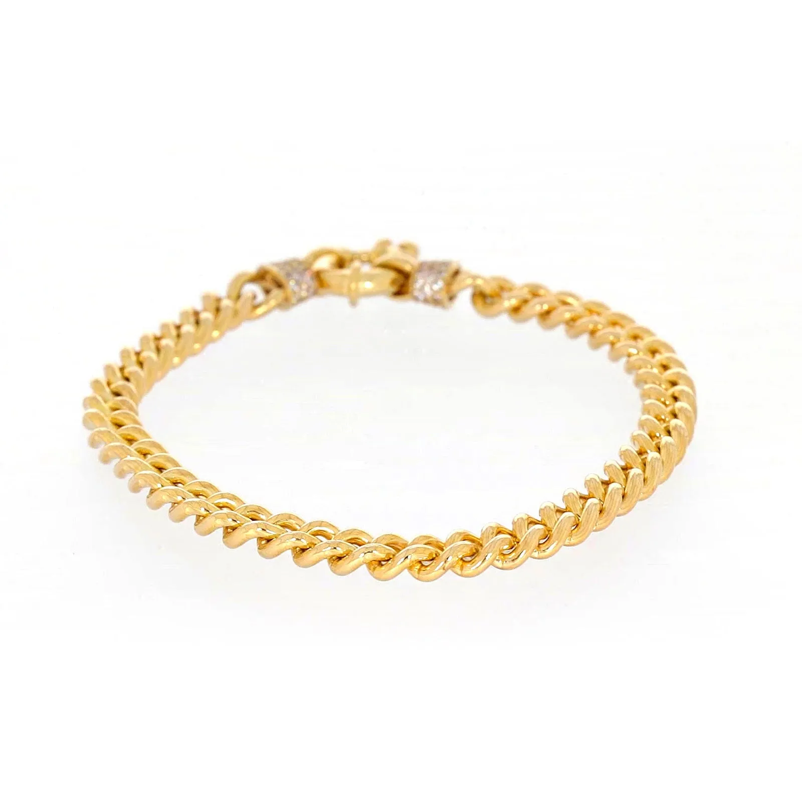 9ct Yellow Gold Silver Filled 19cm Curb Bracelet with Cubic Zirconia & Bolt Ring