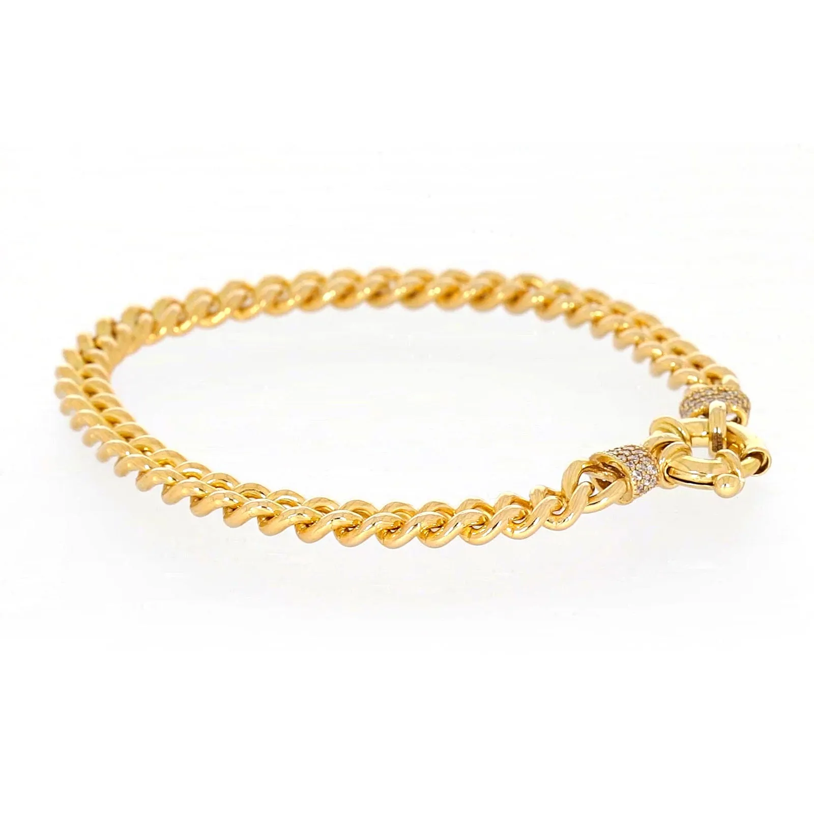 9ct Yellow Gold Silver Filled 19cm Curb Bracelet with Cubic Zirconia & Bolt Ring