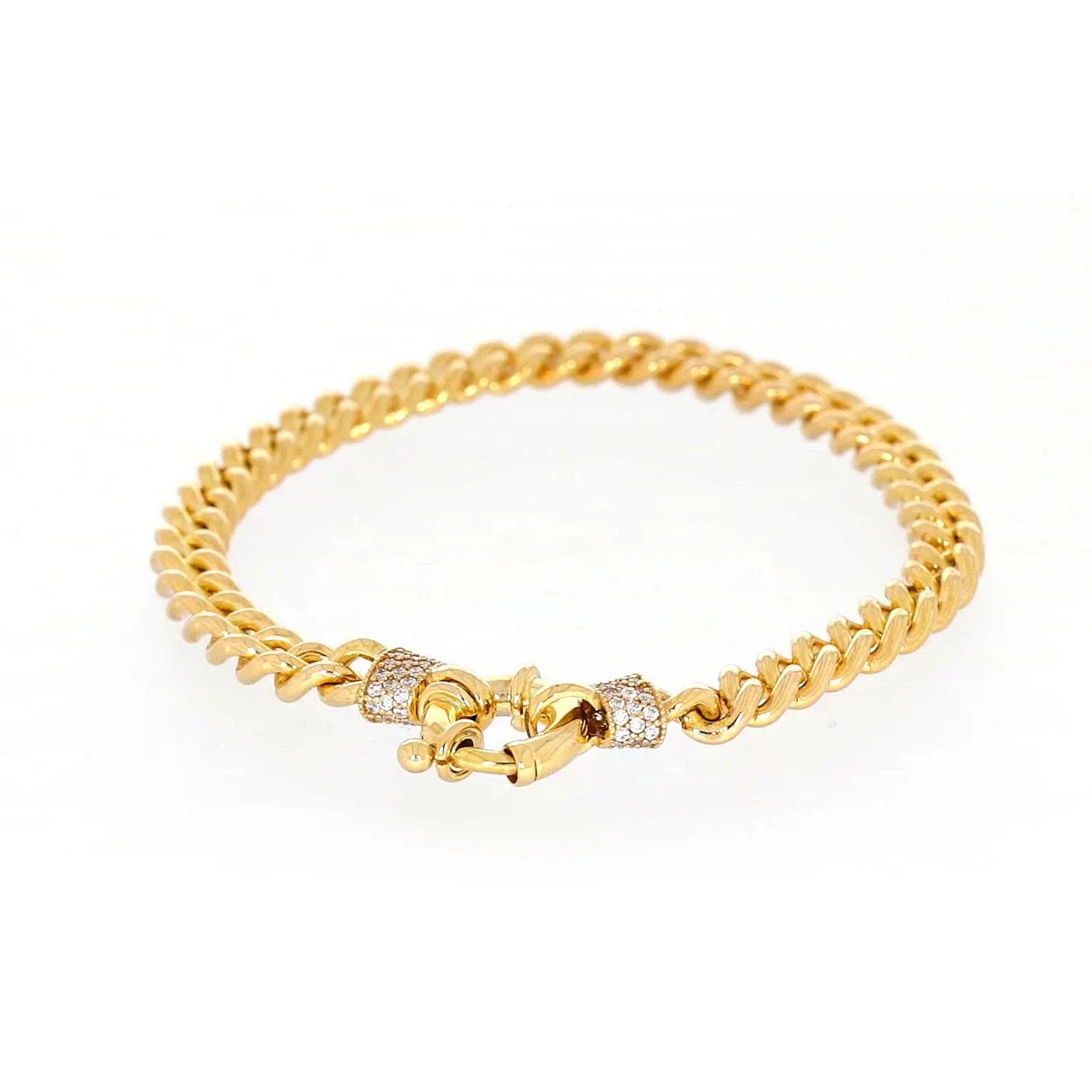 9ct Yellow Gold Silver Filled 19cm Curb Bracelet with Cubic Zirconia & Bolt Ring