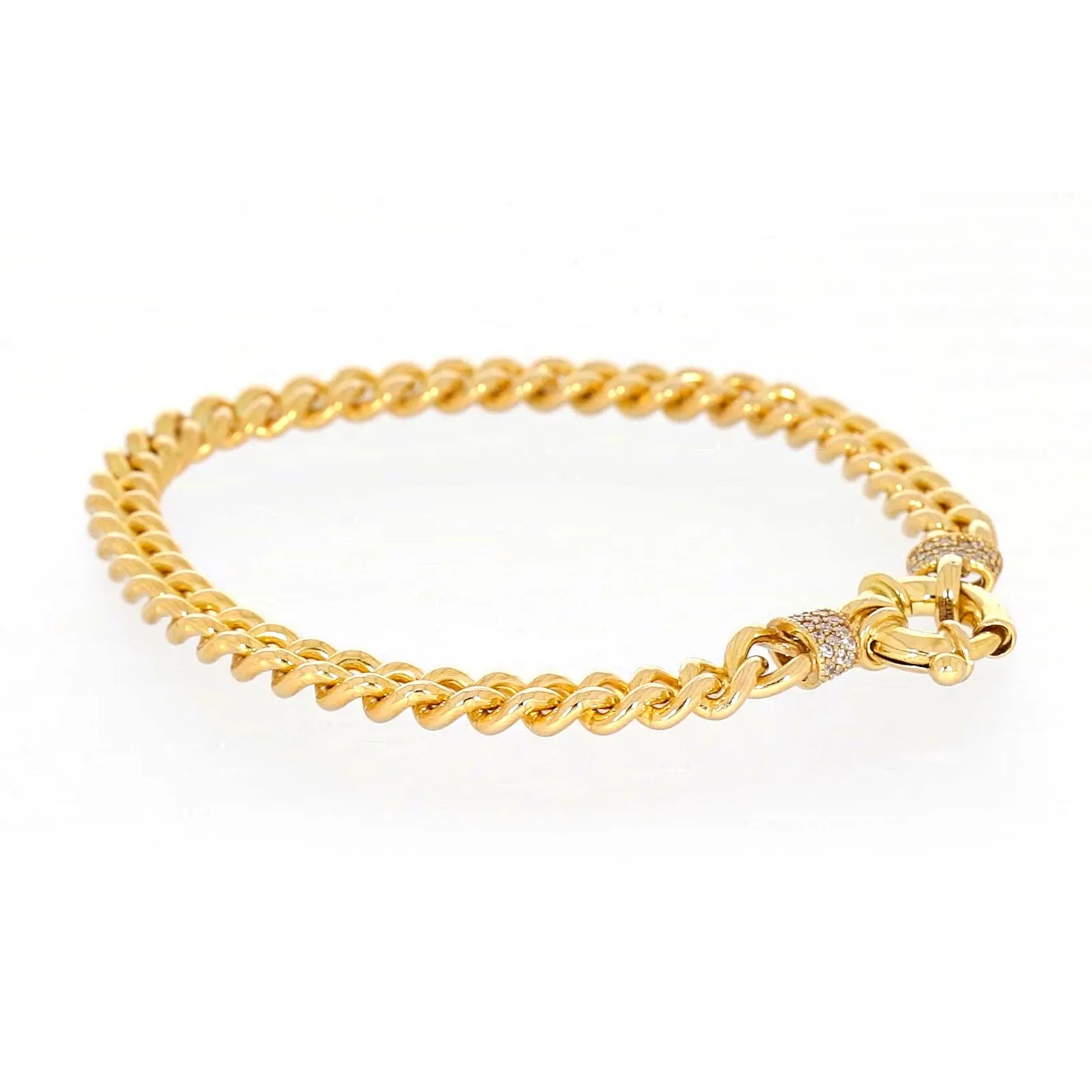 9ct Yellow Gold Silver Filled 19cm Curb Bracelet with Cubic Zirconia & Bolt Ring