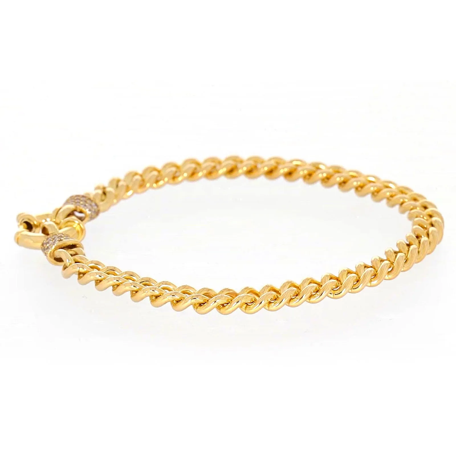 9ct Yellow Gold Silver Filled 19cm Curb Bracelet with Cubic Zirconia & Bolt Ring