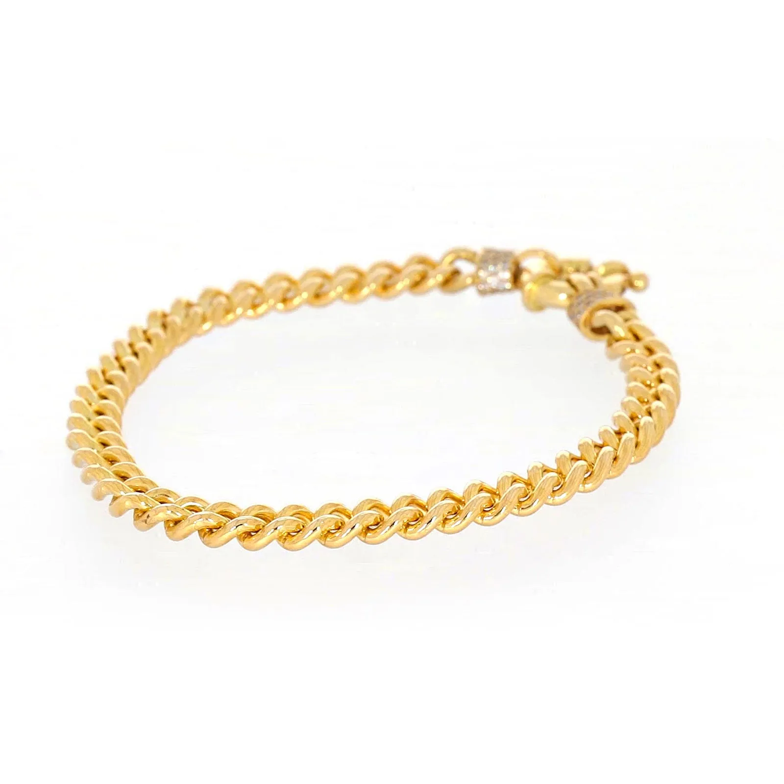 9ct Yellow Gold Silver Filled 19cm Curb Bracelet with Cubic Zirconia & Bolt Ring