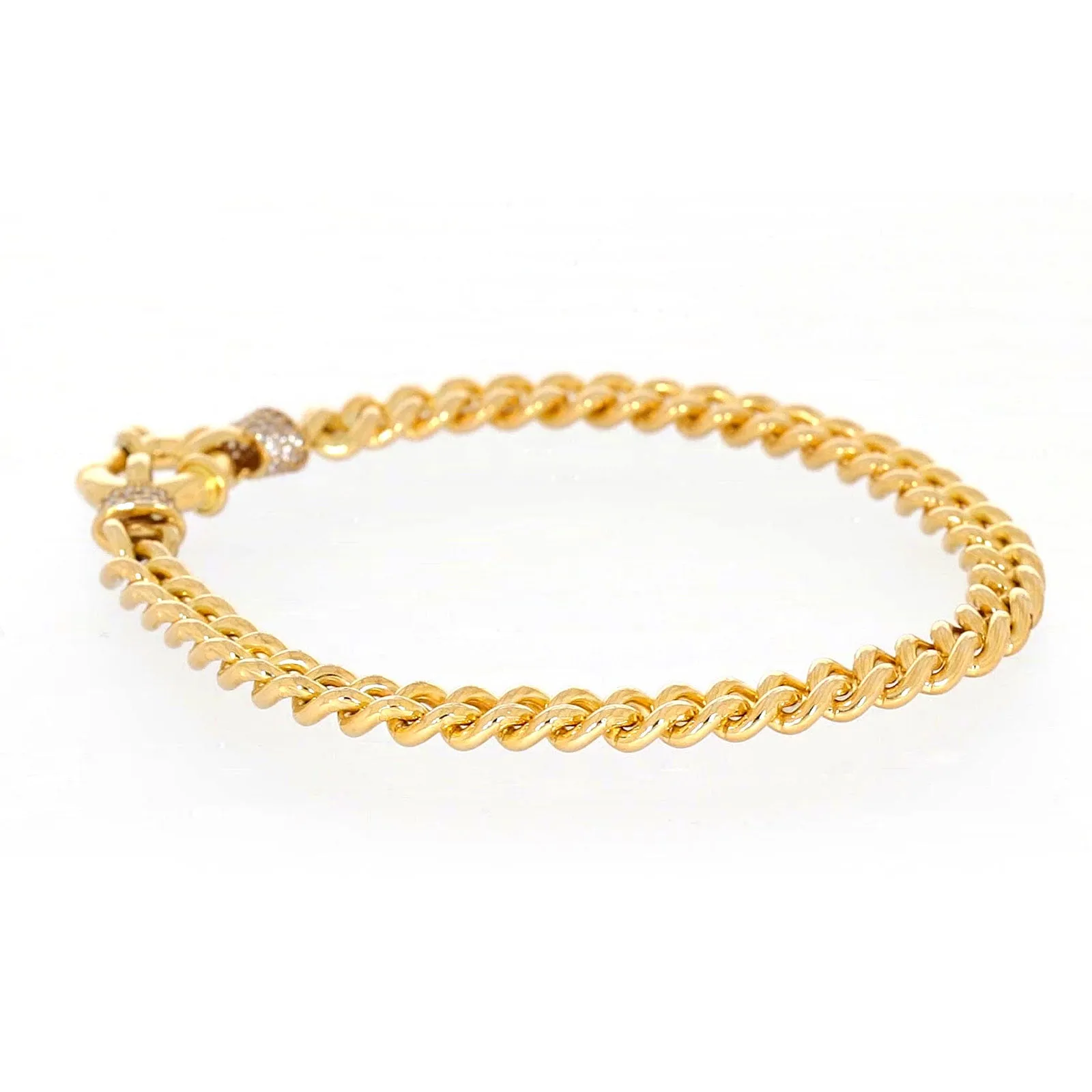 9ct Yellow Gold Silver Filled 19cm Curb Bracelet with Cubic Zirconia & Bolt Ring