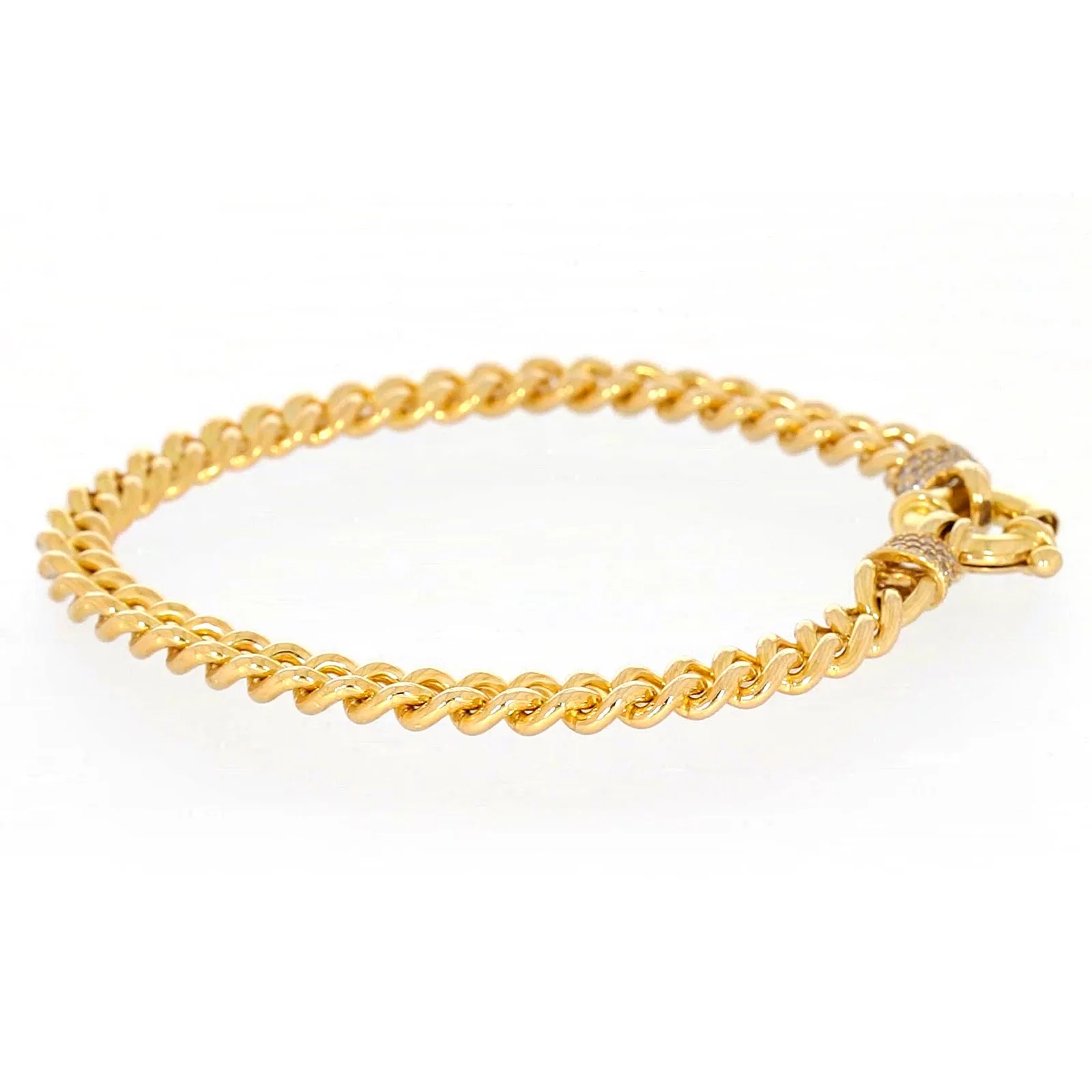 9ct Yellow Gold Silver Filled 19cm Curb Bracelet with Cubic Zirconia & Bolt Ring