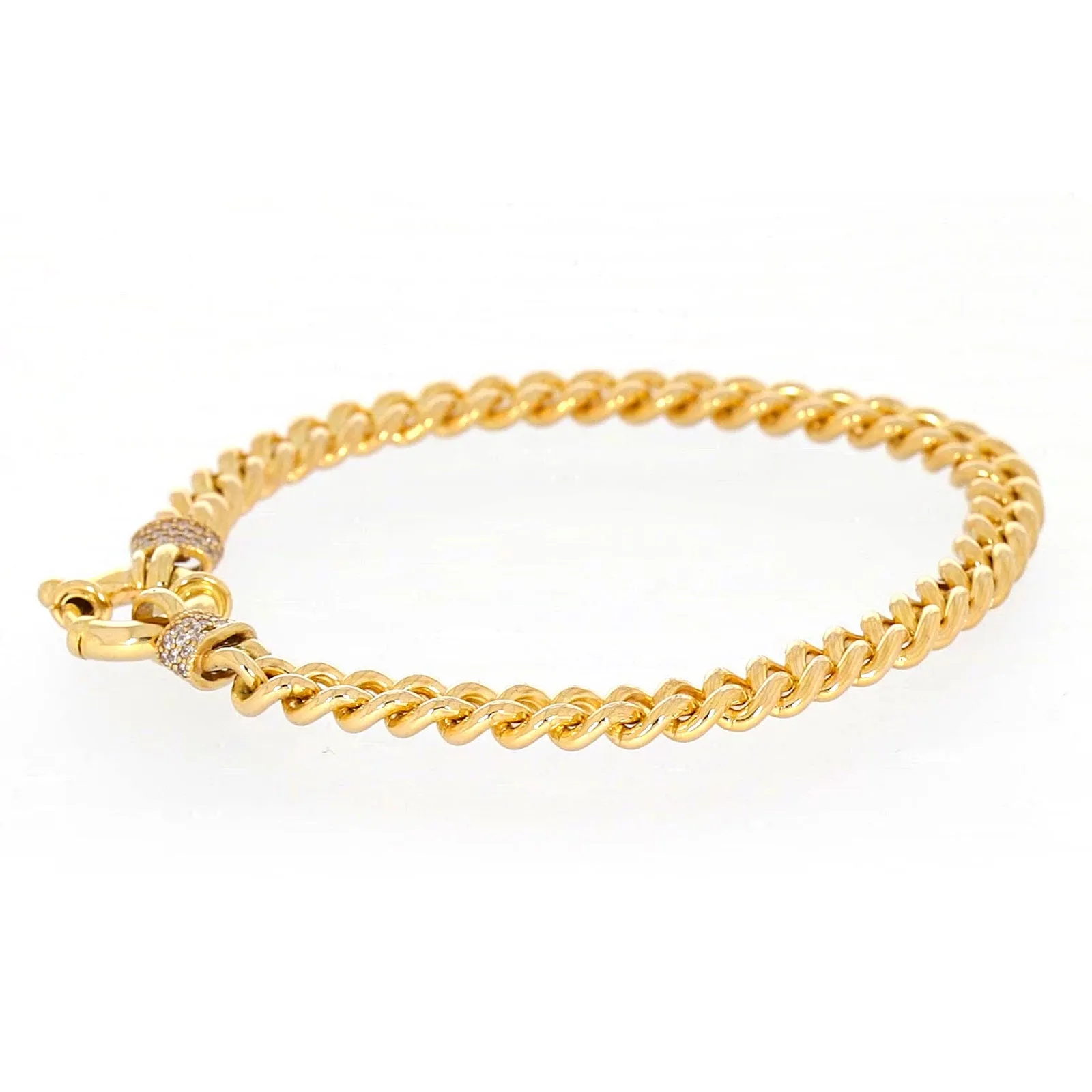 9ct Yellow Gold Silver Filled 19cm Curb Bracelet with Cubic Zirconia & Bolt Ring