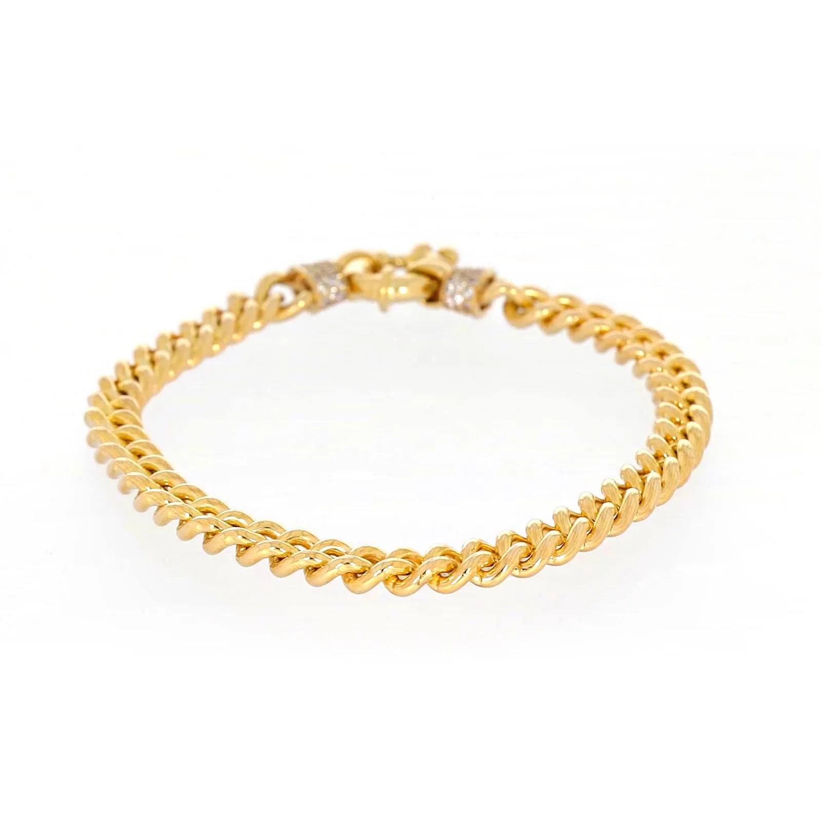 9ct Yellow Gold Silver Filled 19cm Curb Bracelet with Cubic Zirconia & Bolt Ring