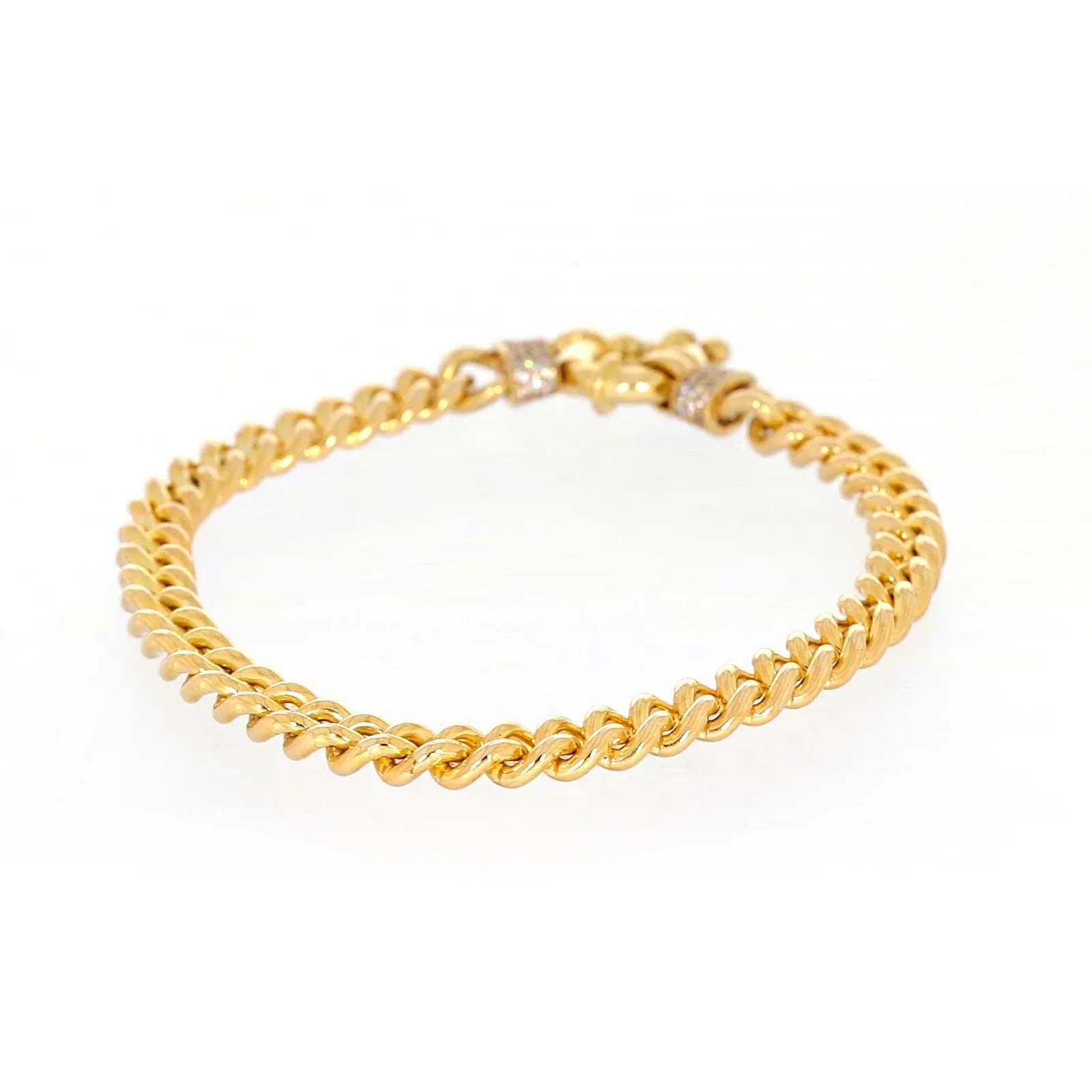 9ct Yellow Gold Silver Filled 19cm Curb Bracelet with Cubic Zirconia & Bolt Ring
